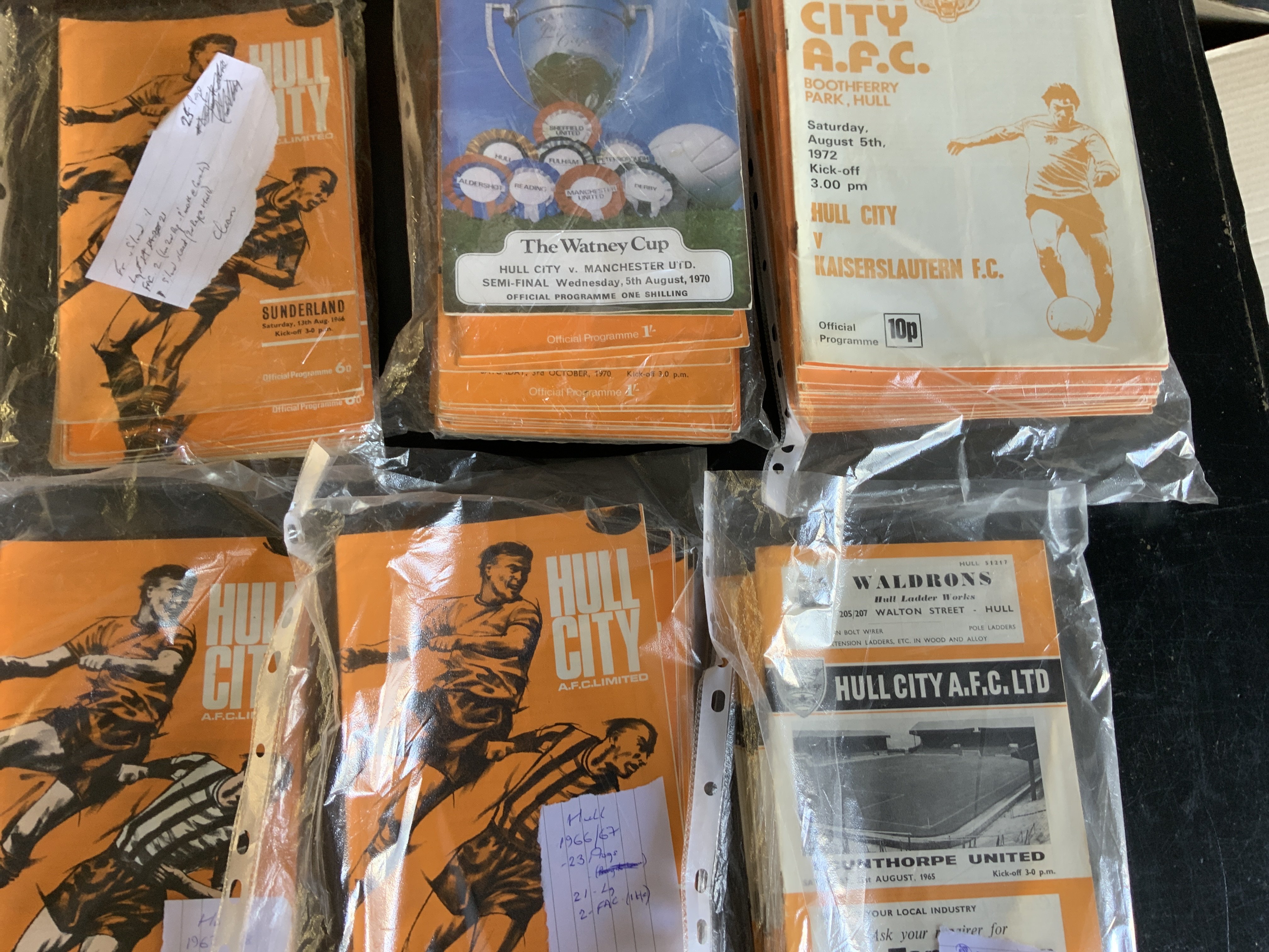 Hull City Home Football Programmes: Approximately 140 which consist of 6 sets which are near complete from 65/66 to 72/73. Instructions to sell. Very good. (est 140+)