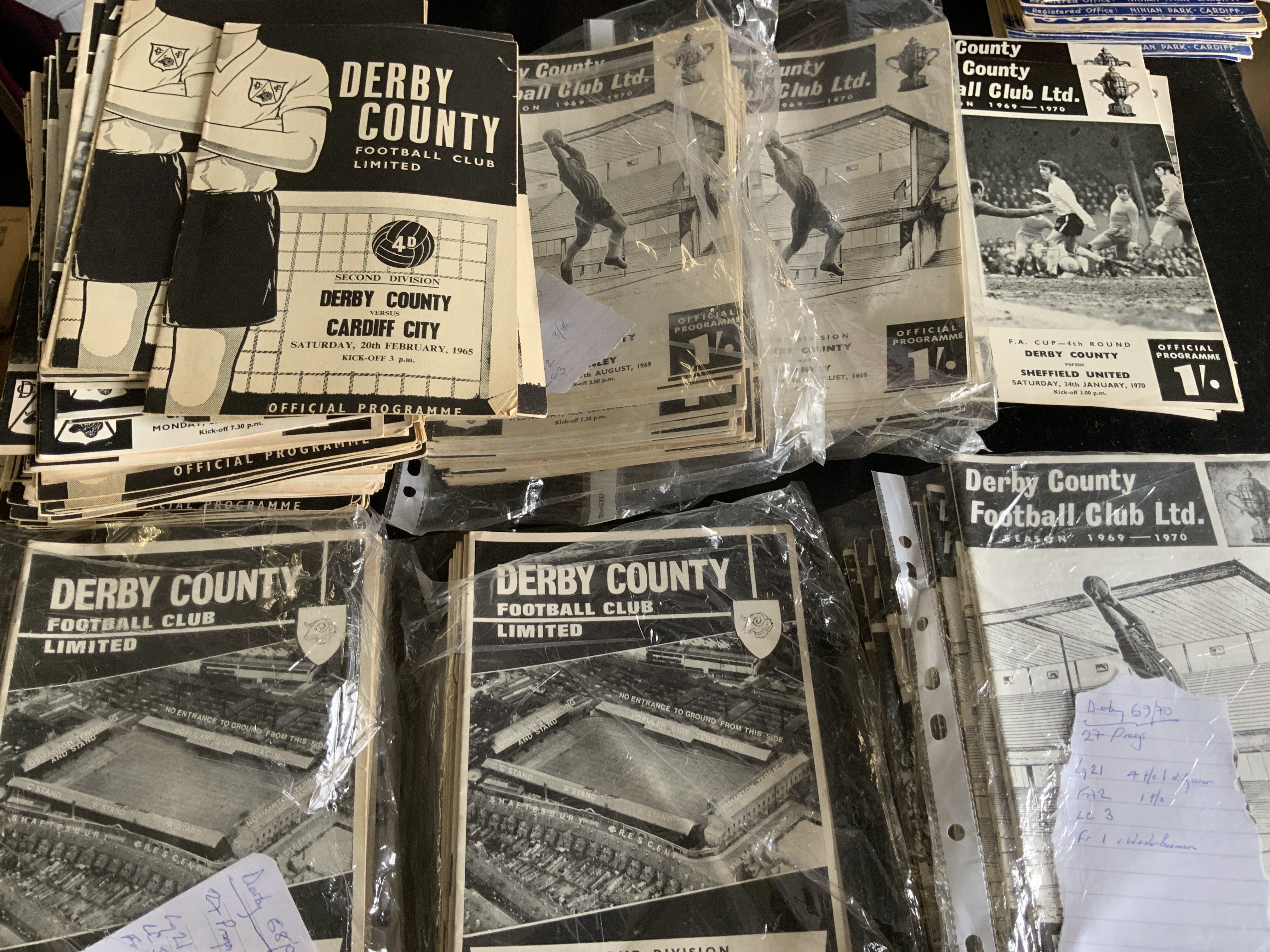 Derby County Home Football Programmes: Around 240 from the 60s to include some complete or near complete sets from the late 60s. Few 70s additionally. Instructions to sell. Very good. (est 250+)