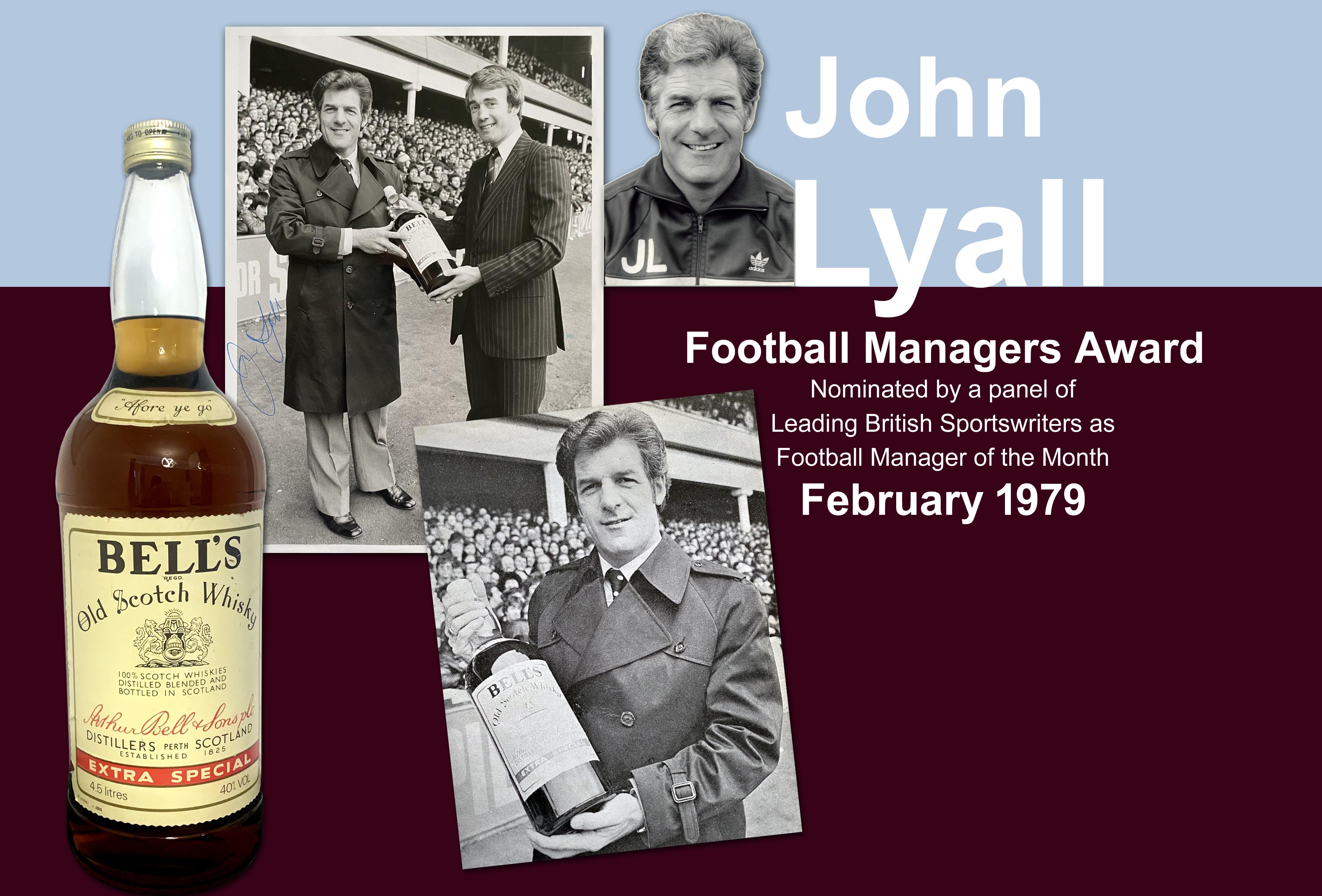 John Lyalls West Ham 1979 Bells Scotch Whisky Football Award: A gallon of whisky for being the Bells February 1979 Manager Of The Month with unopened contents. C/W a programme v Leicester City picturing Lyall receiving the Scotch.