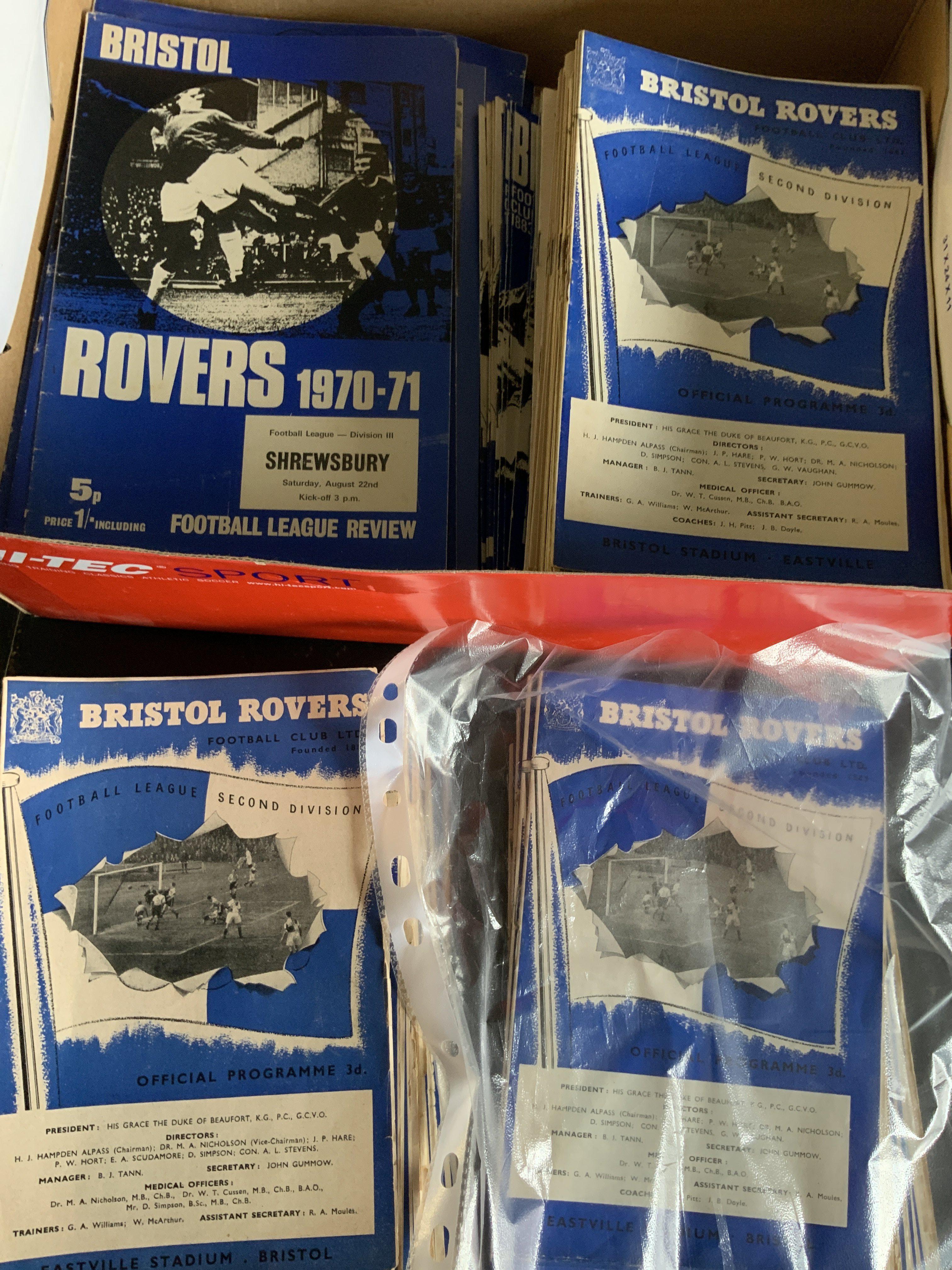 Bristol Rovers Home Football Programmes: 45 from the 50s plus a near complete set of 60/61 and 68/69. In total around 150 from the 60s plus some early 70s. Instructions to sell. Very good. (est 230)
