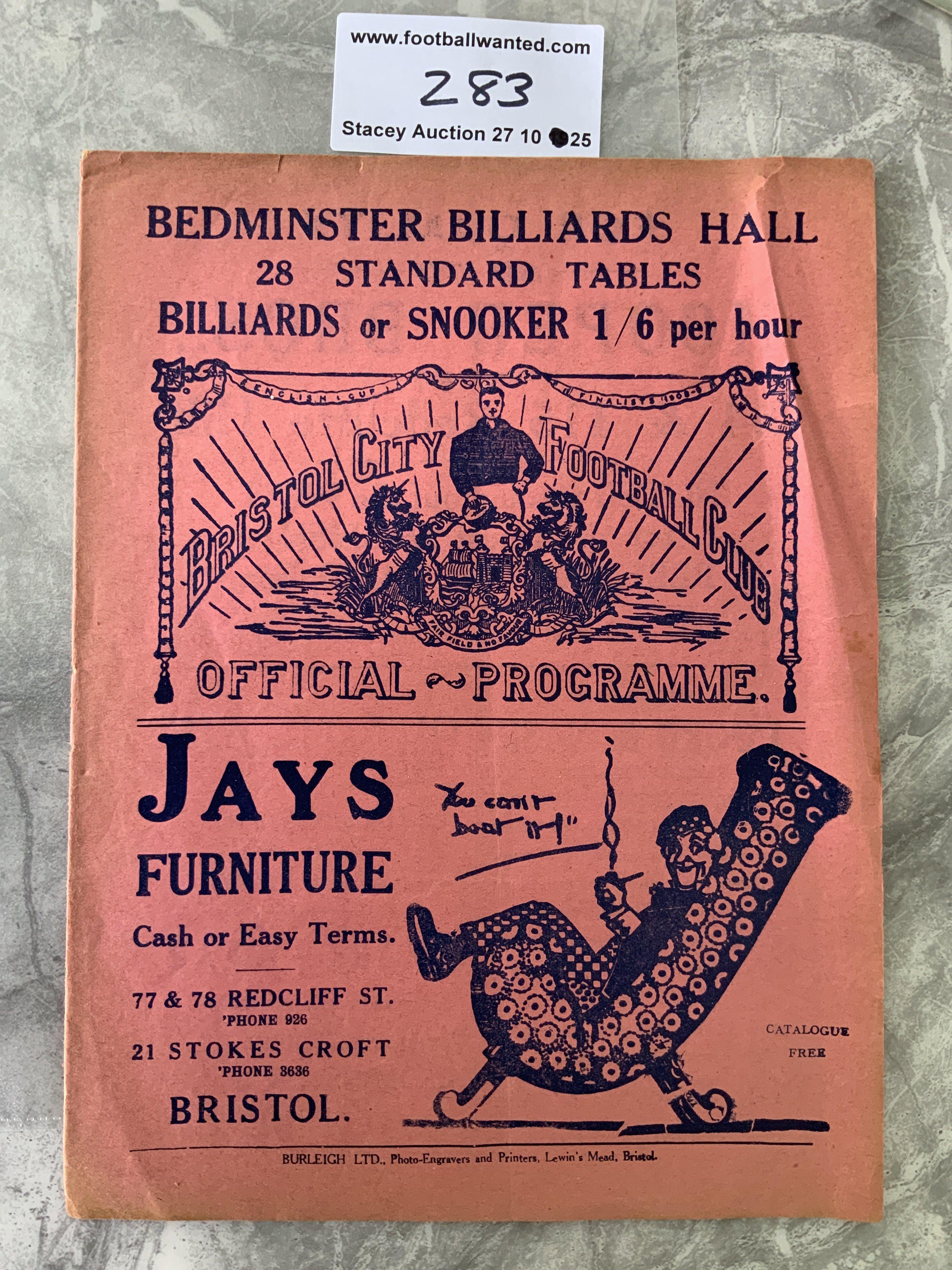 1925 - 1926 Bristol City v Newport County Football Programme: Good condition division three programme with no team changes. Bit of wear to spine.