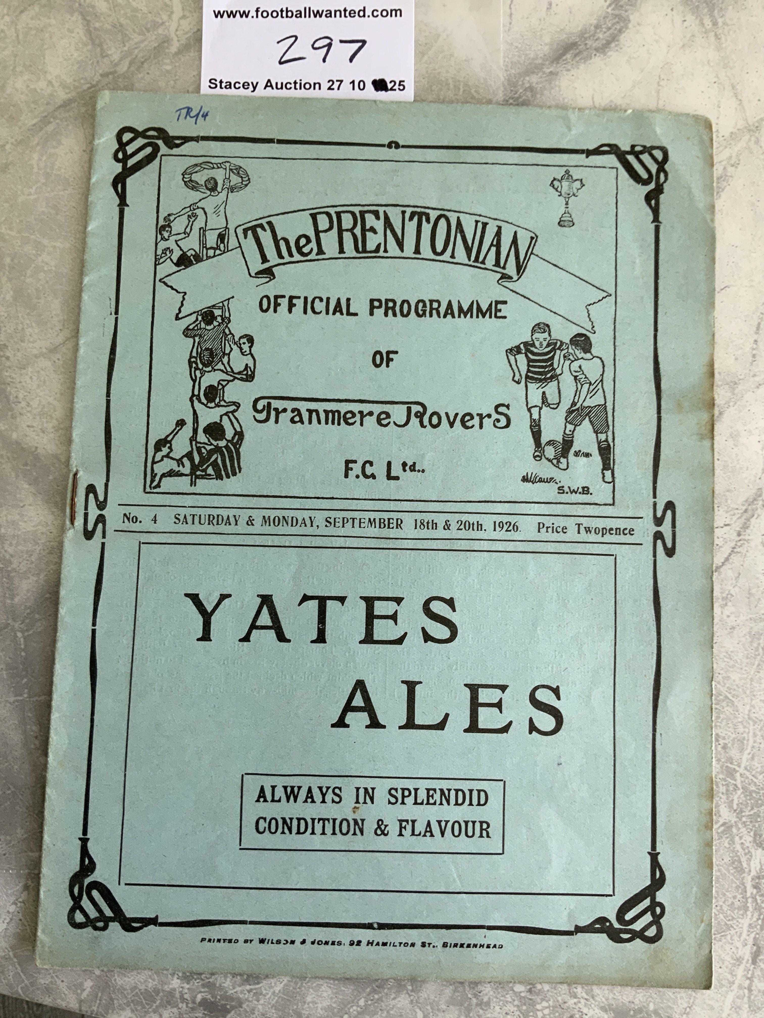 1925 - 1926 Tranmere Rovers v Lincoln City Football Programme: Very good condition division three programme with no team changes. Writing to cover.