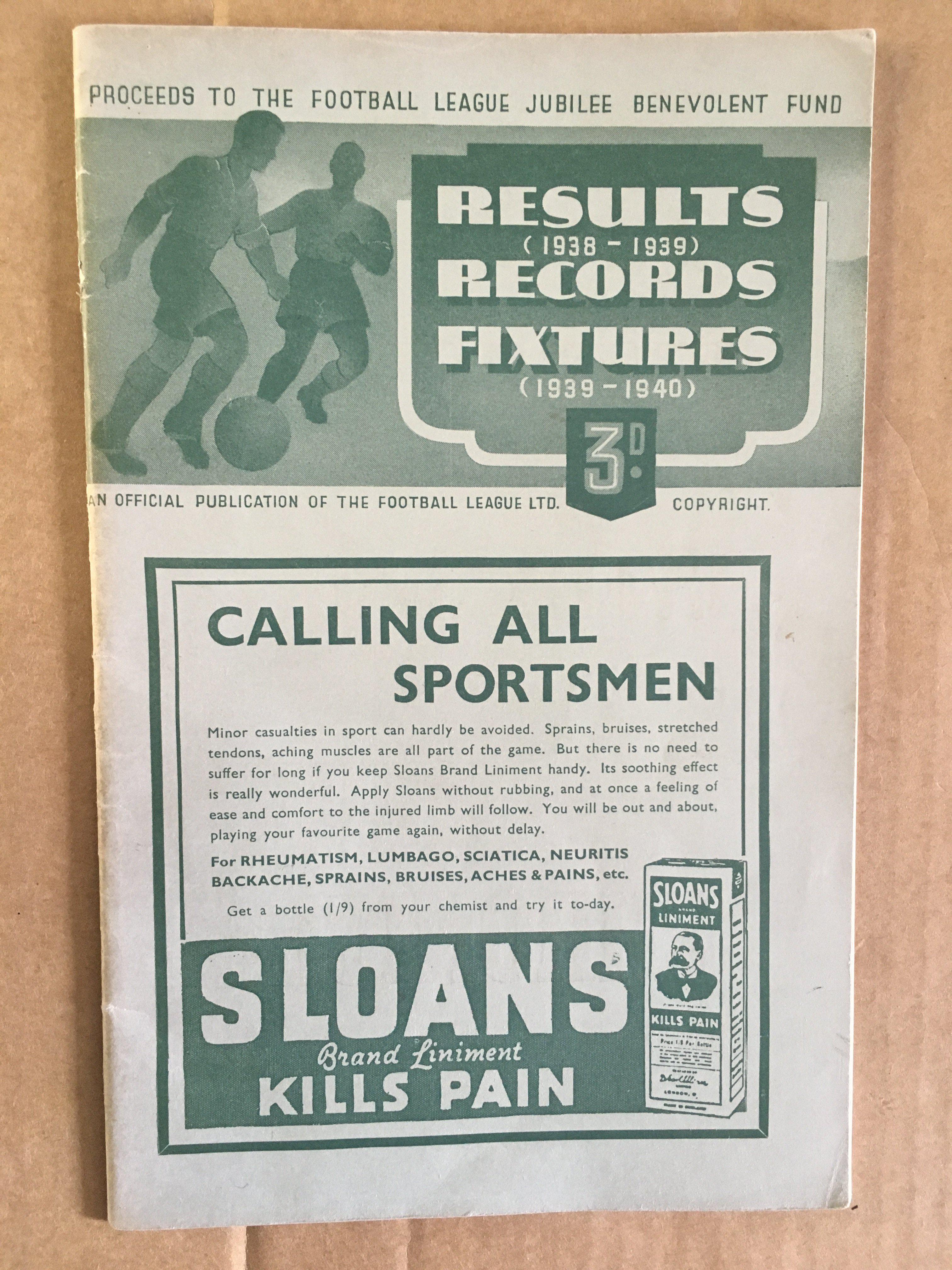 1939 Jubilee Printers Proof Football Programme: For collectors of these green covered programmes for matches played near the outbreak of war you will realise that only the centre pages were printed differently to the rest of the 34 page programmes. Pages 17 and 18 ( centre pages ) are blank. Rare item with instructions to sell.