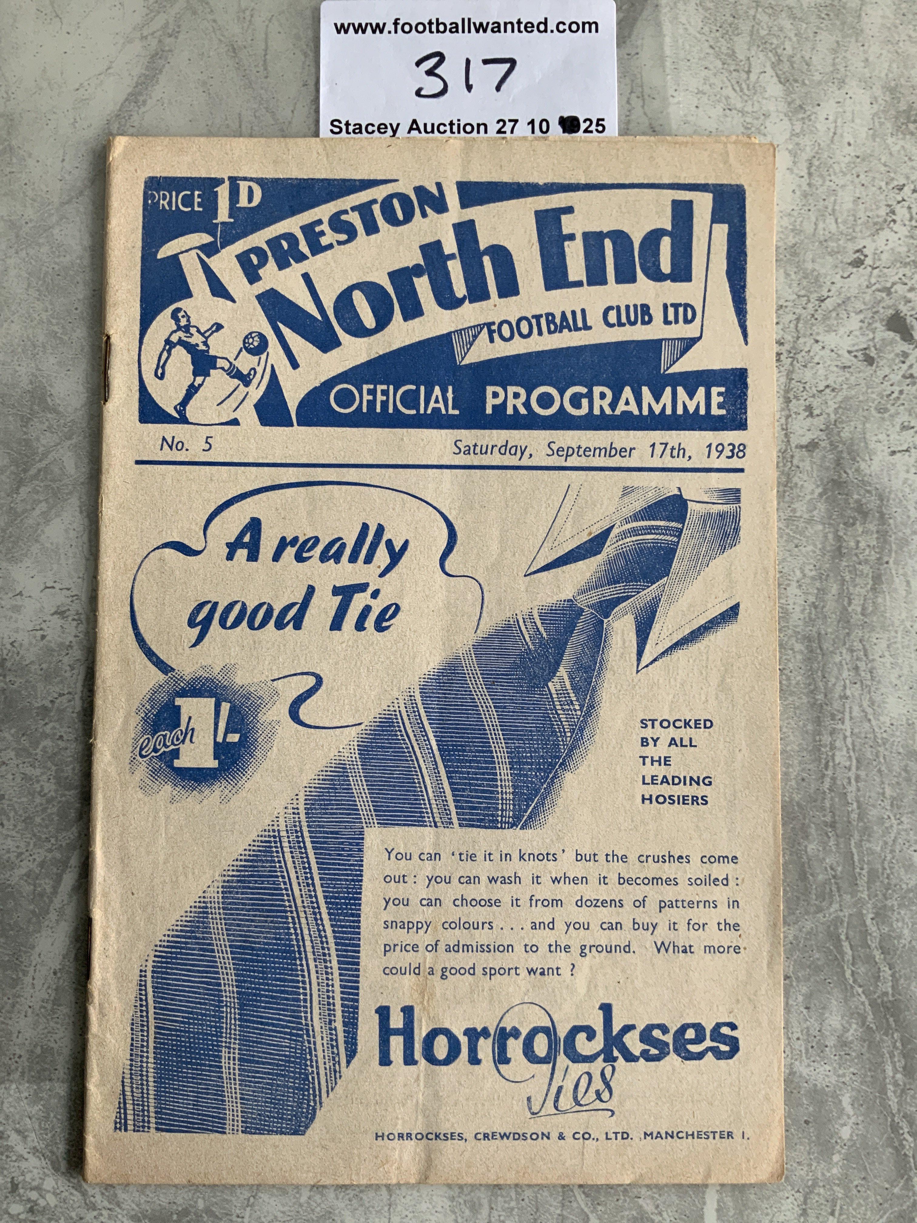 38/39 Preston v Middlesbrough Football Programme: 1st Division match in very good condition with no team changes.
