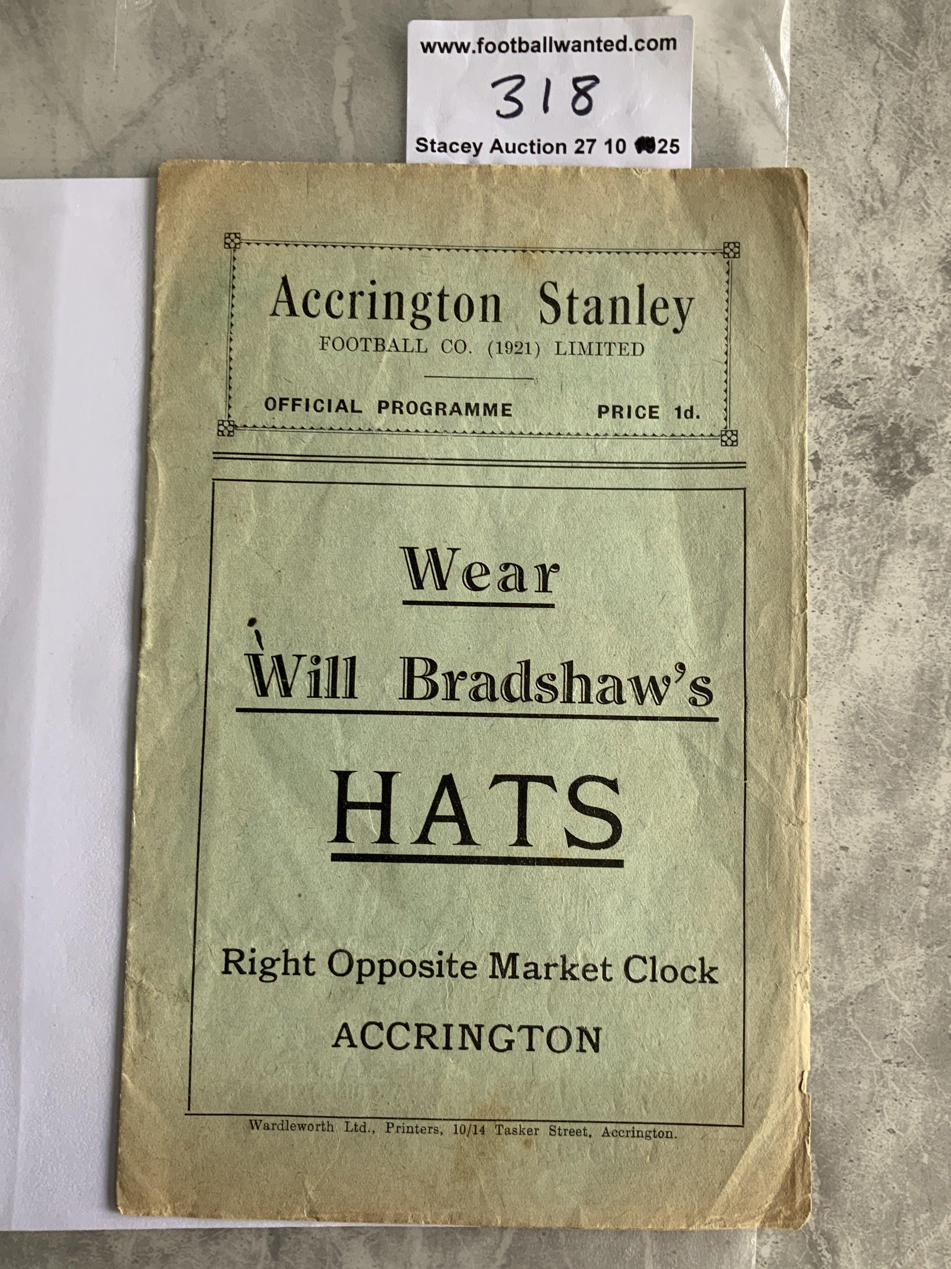 36/37 Accrington Stanley v Stockport County Football Programme: 3rd Division North match in good condition with no team changes. Stockport were champions.