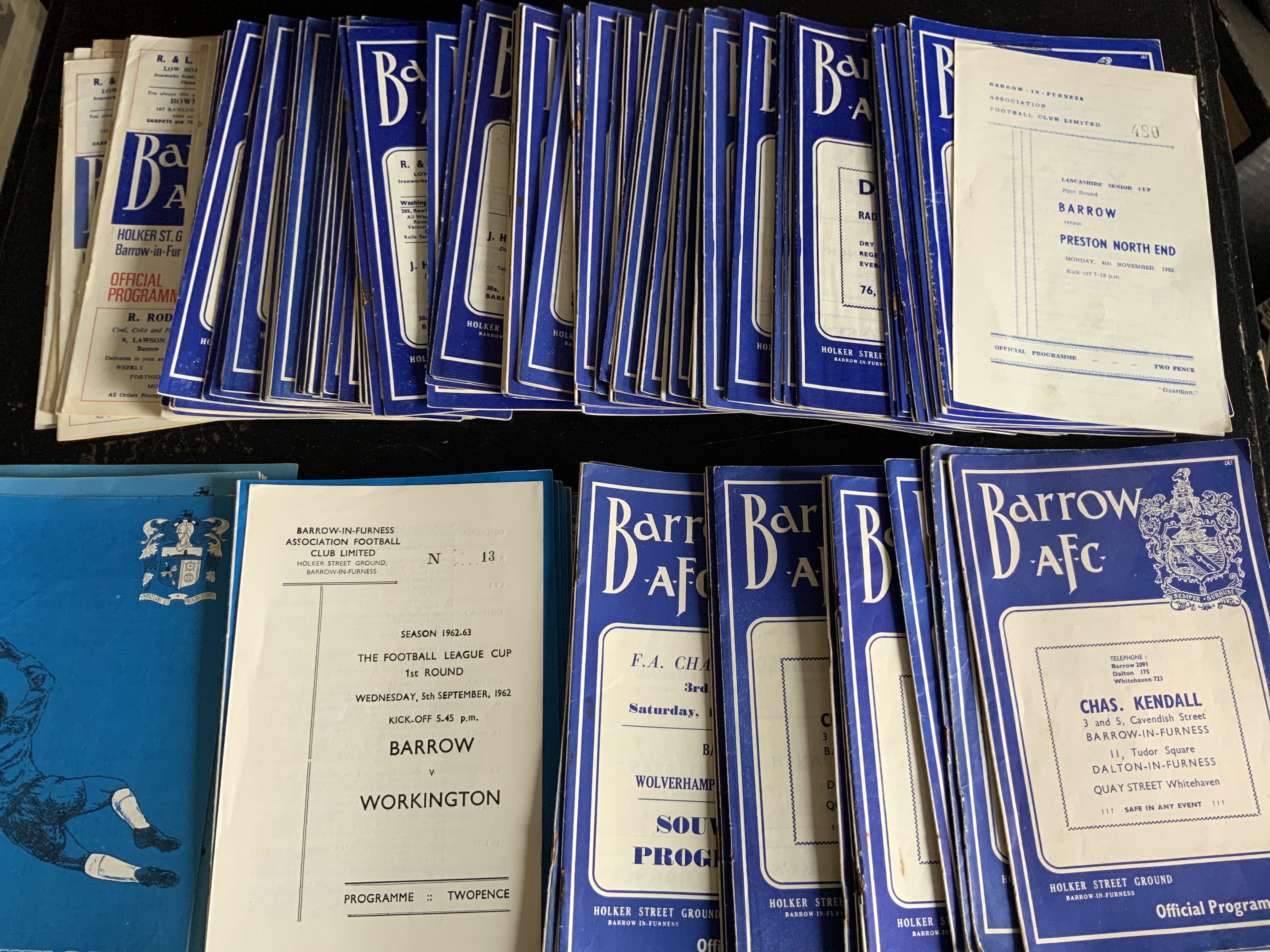 Barrow Home Football Programmes: 22 from the 50s plus around 130 from the 60s and some early 70s. Instructions to sell. Very good. (est 160)