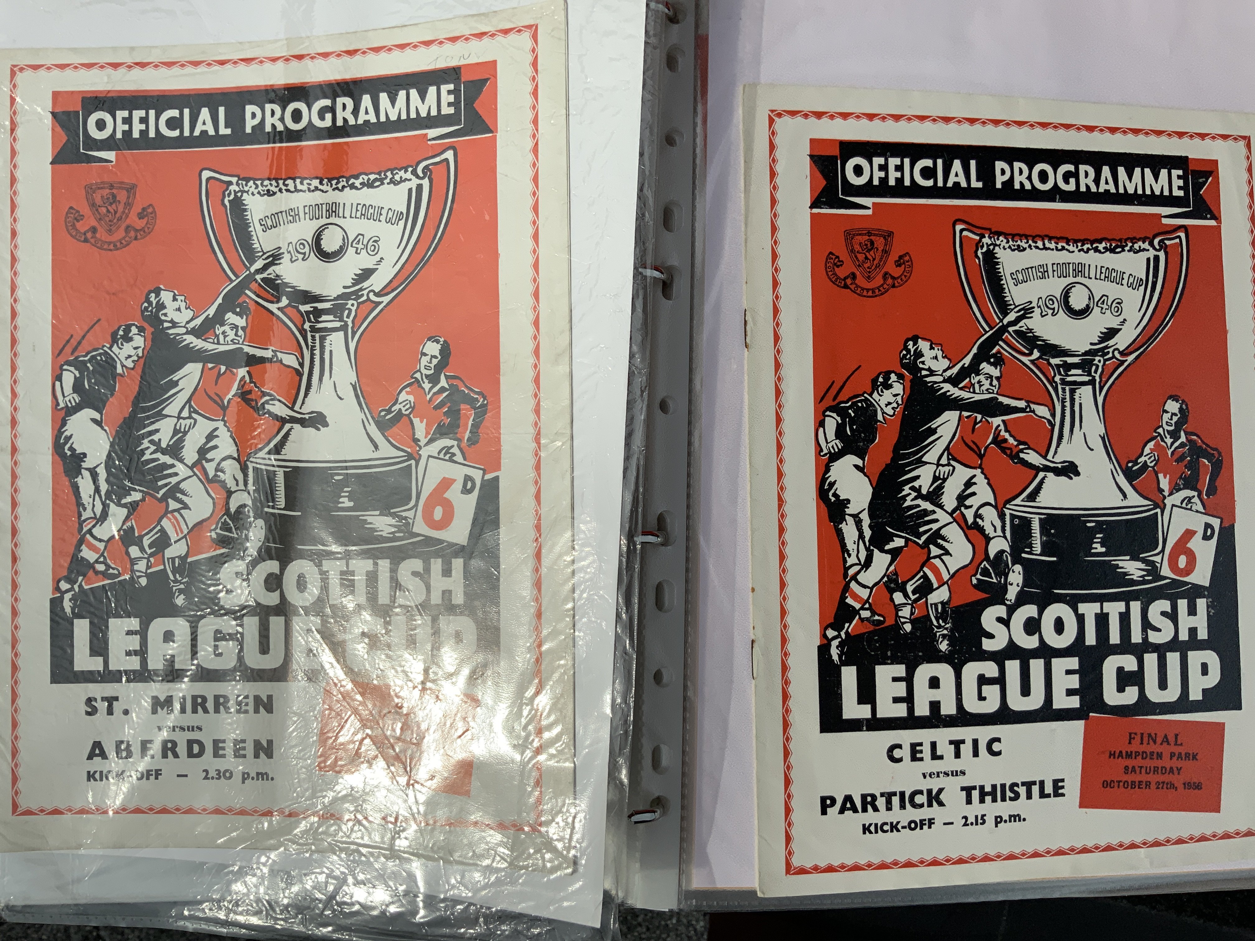 Scottish League Cup Final Football Programmes: Complete run in collectors folder from 1955 to 1988 in excellent condition. ((34)