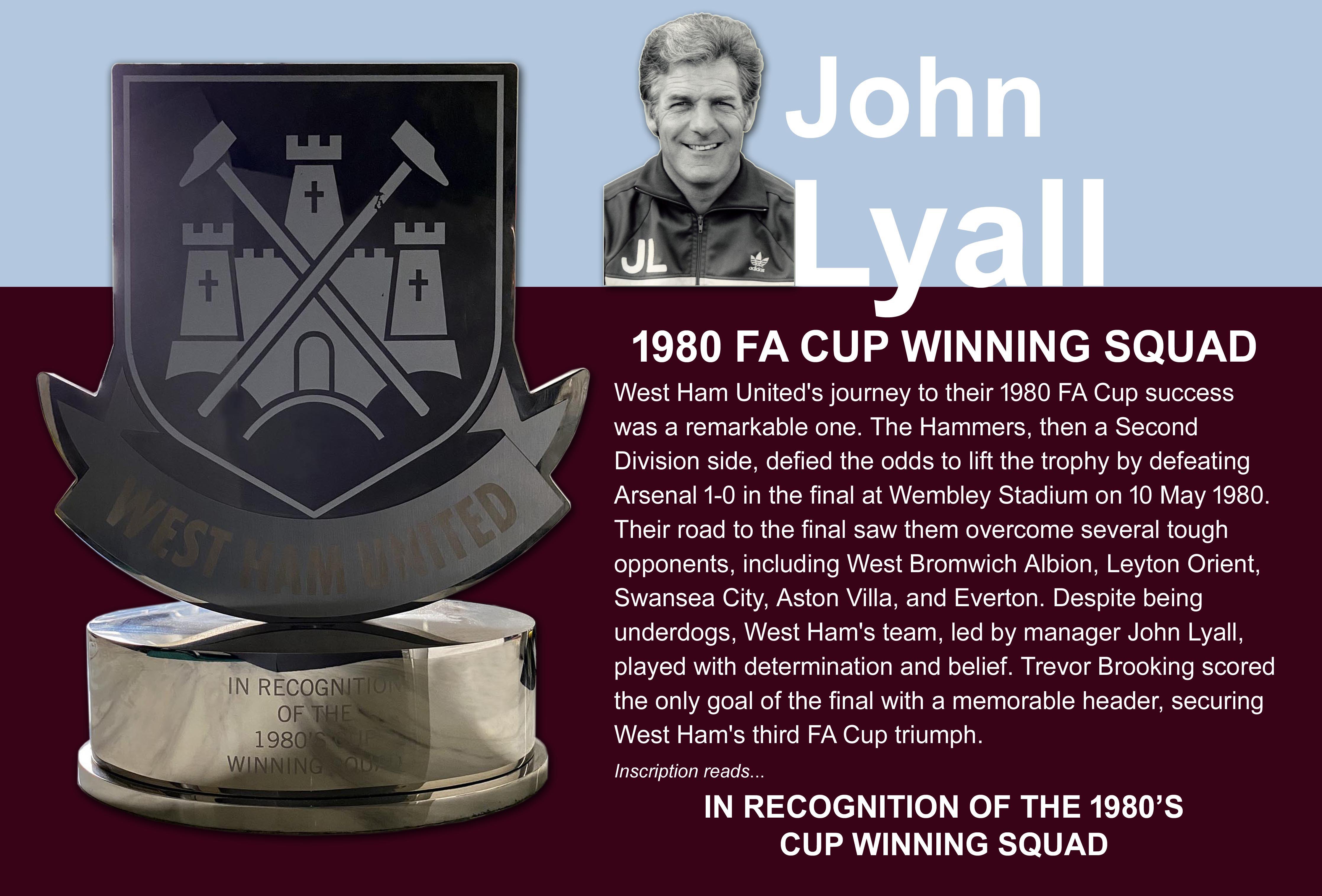 1980 West Ham FA Cup Winners Gift From Directors: Awarded to John Lyall and playing staff by the board of directors as a mark of achievement. Old West Ham crest above the words in recognition of the 1980s cup winning squad.