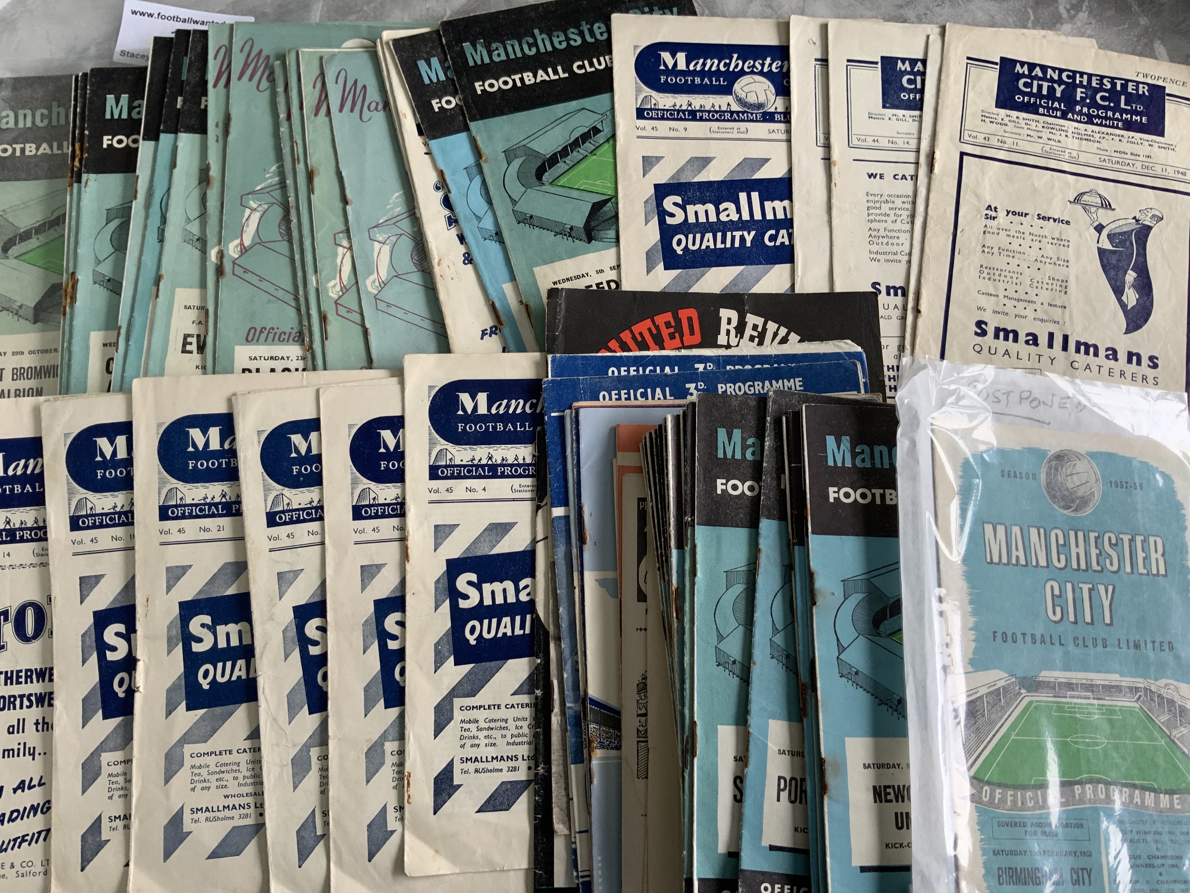 1948 - 1958 Manchester City Home Football Programmes: 63 homes and 11 aways. Fair/good with rusty staples. (74)