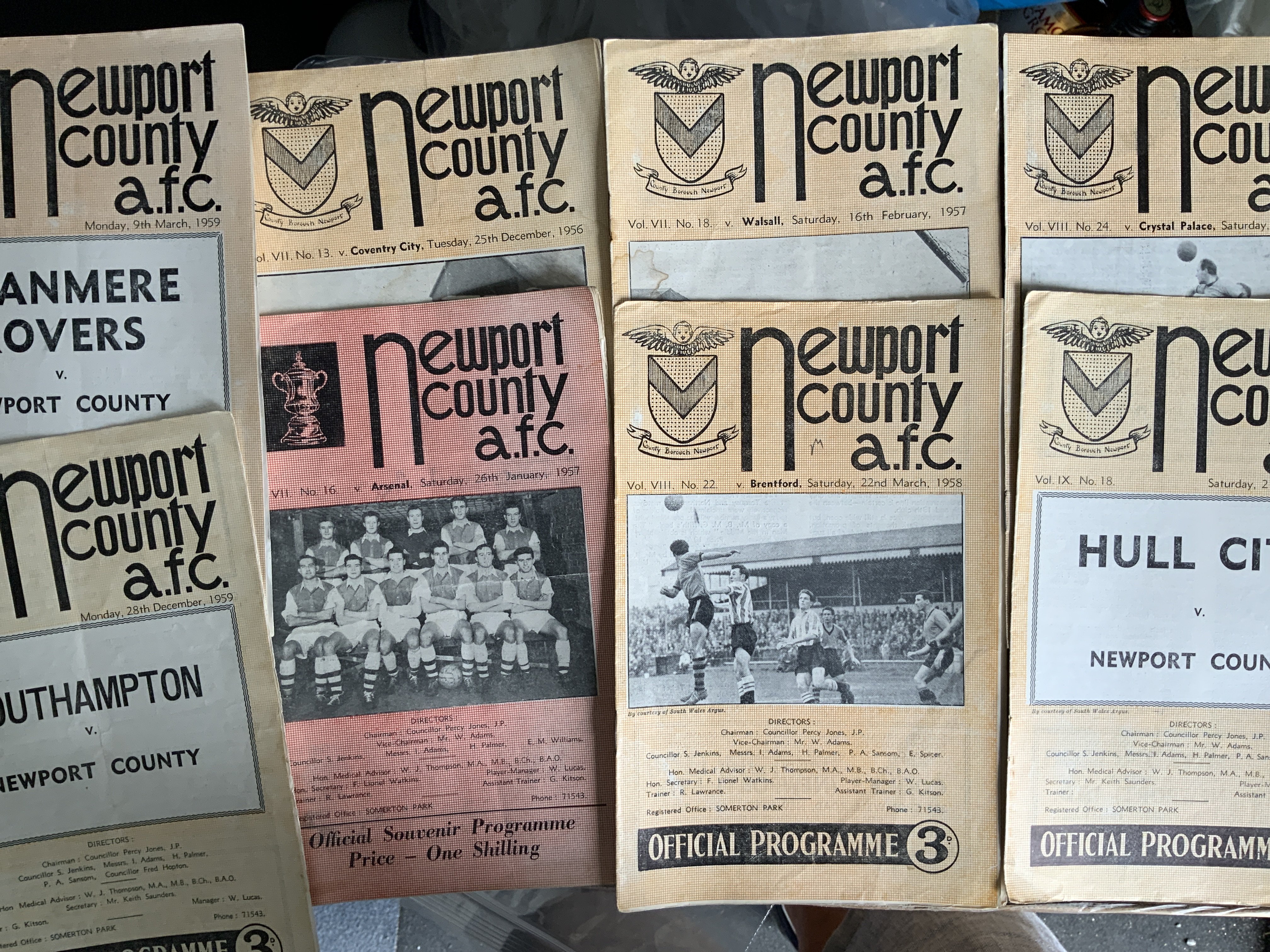Newport County Home Football Programmes: 9 from the 50s and approximately 80 from the 60s and 25 from the 70s. Instructions to sell. Very good. (est 120)