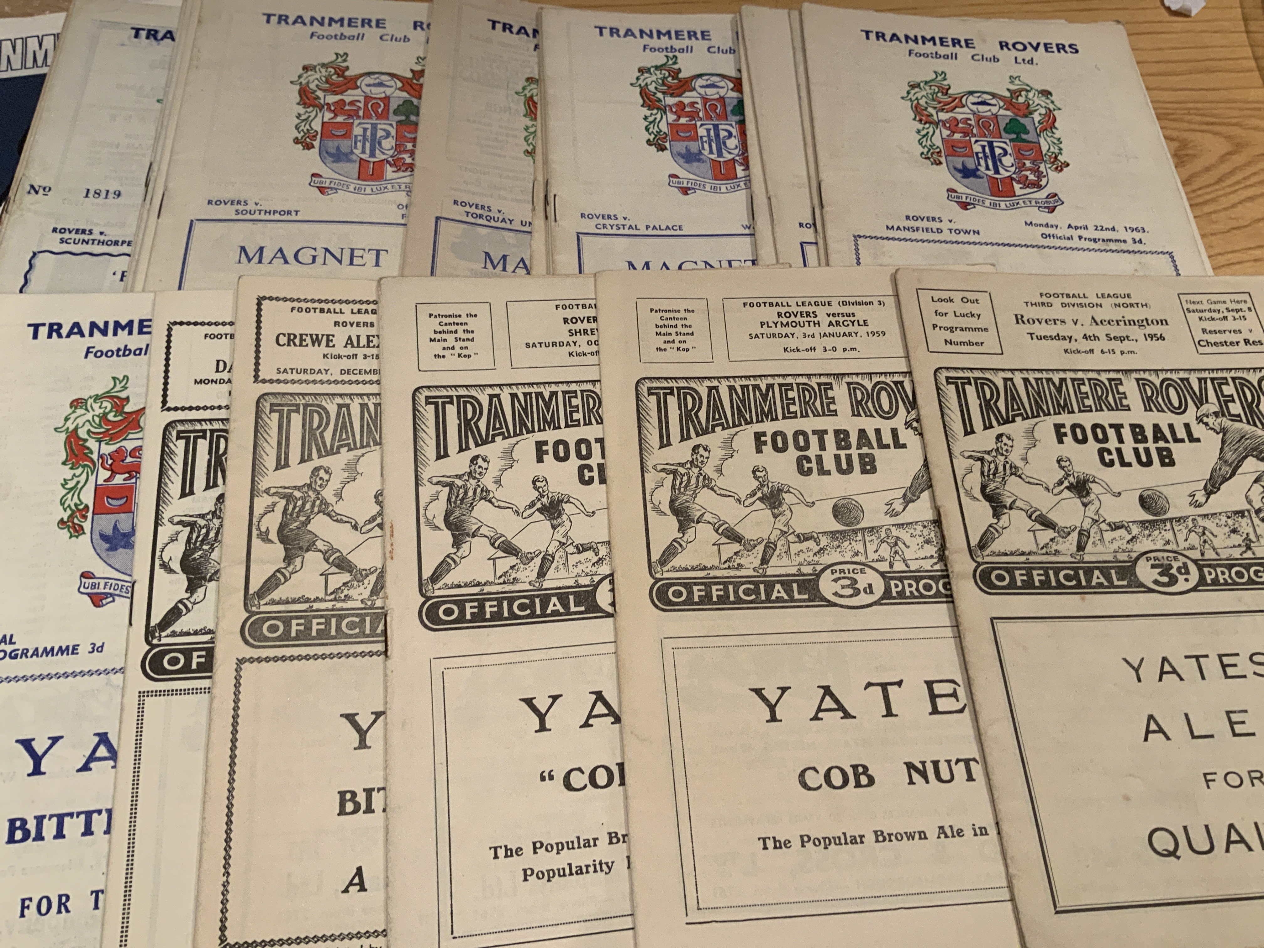 Tranmere Rovers Football Programme Collection: 4 x 1950s, 31 x 1960s and includes 56/57 Accrington, 59/60 Bournemouth. Very good with no duplication. (39)