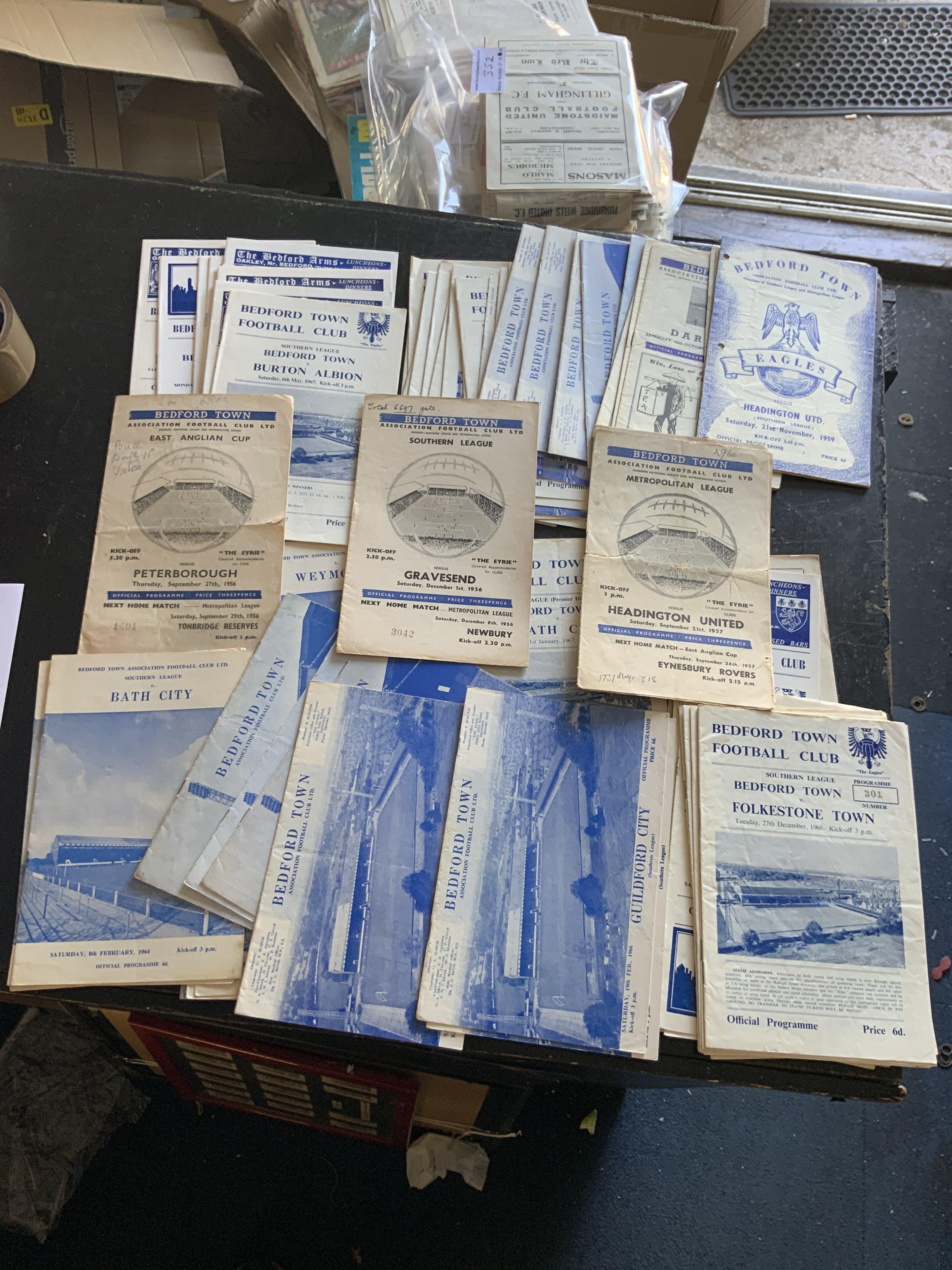 50s + 60s Bedford Town Football Programmes: Fair/good condition. Some mid to late 50s the rest a good mix spanning the 60s decade. (84)