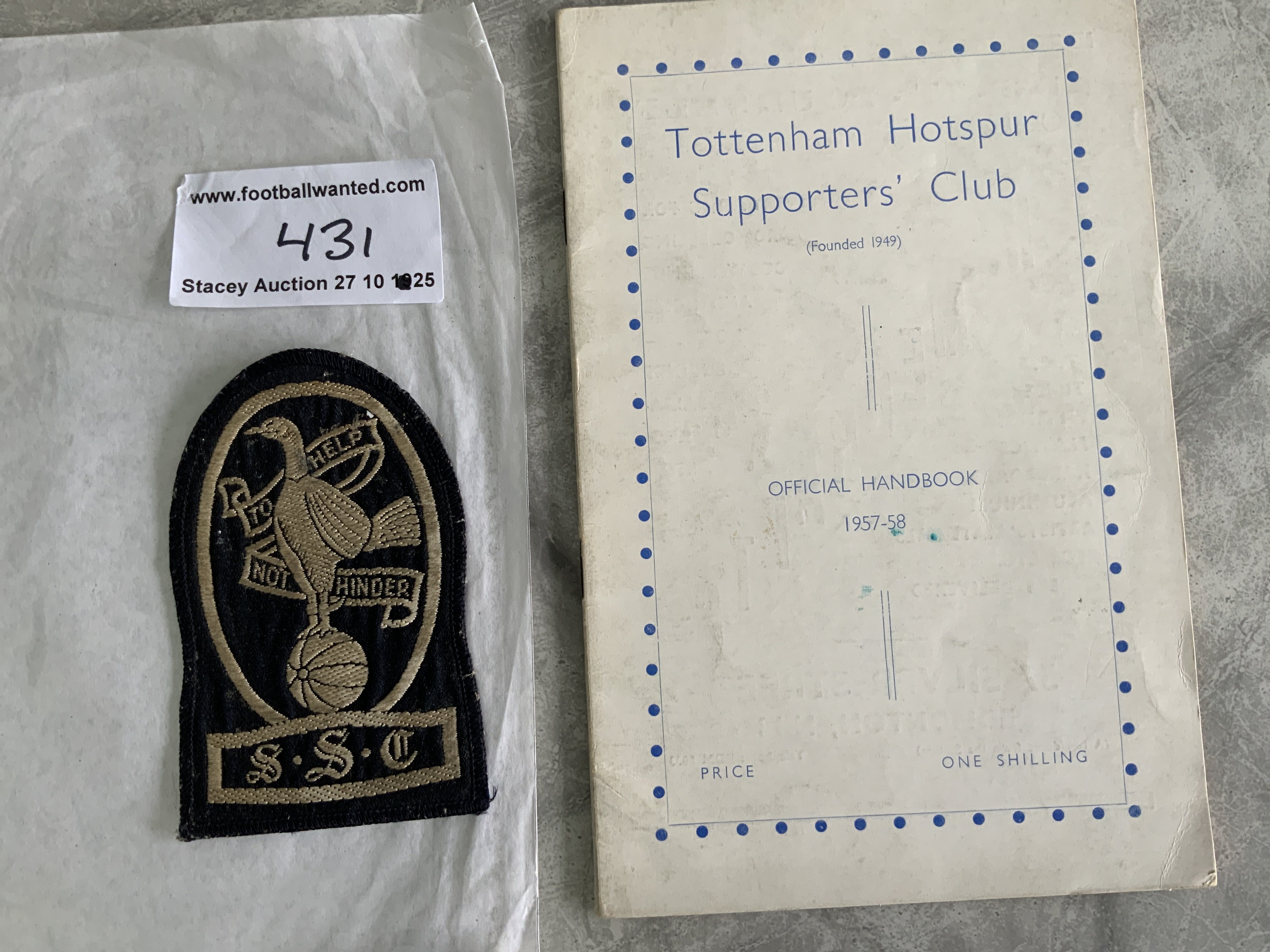 Tottenham 57/58 Supporters Club Blazer Badge: Below cockerel on blazer badge are the initials SSC. C/W Tottenham Supporters a club handbook. (2)