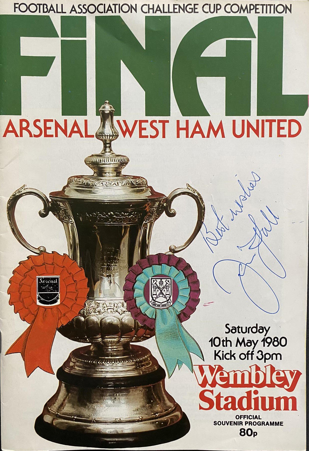 John Lyalls 1980 FA Cup Final Football Memorabilia: Lyalls own programmes signed by the West Ham team and the other by himself. C/W newspapers and many cuttings from Yvonne Lyalls scrapbook.