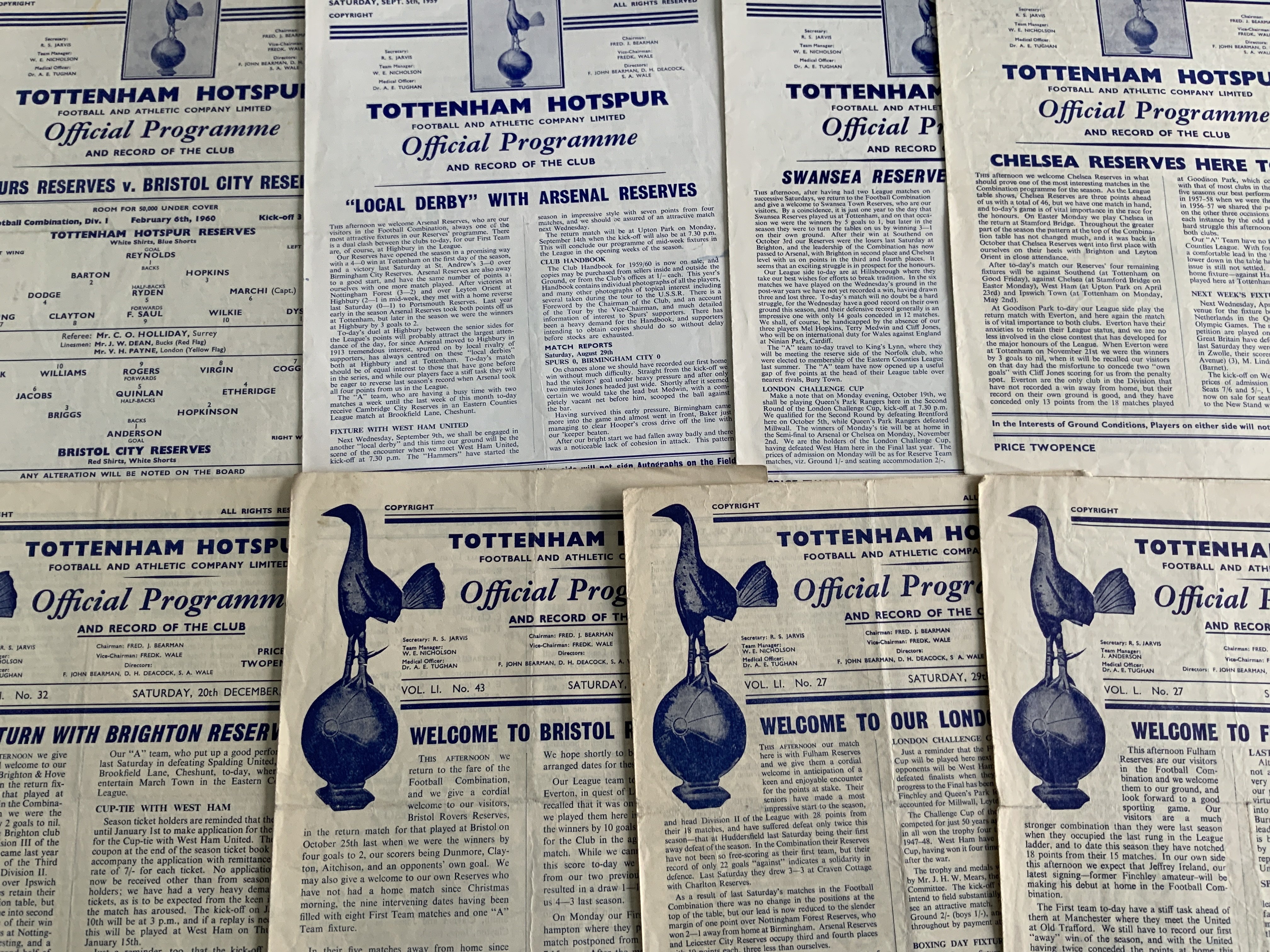 Tottenham Reserve Home Football Programmes: From the late 50s to the late 60s in good condition. (45)