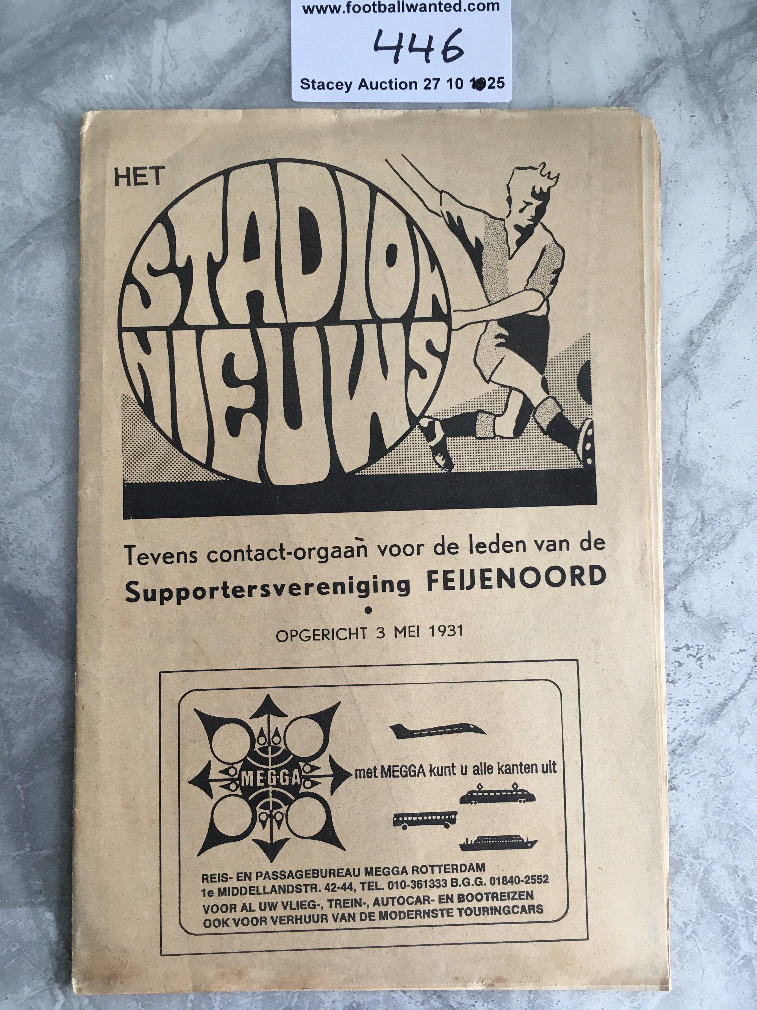 1974 UEFA Cup Final Football Programme: Feyenoord v Tottenham original official Stadion Nieuws cream coloured programme not colourful copy. Very good condition with no team changes.