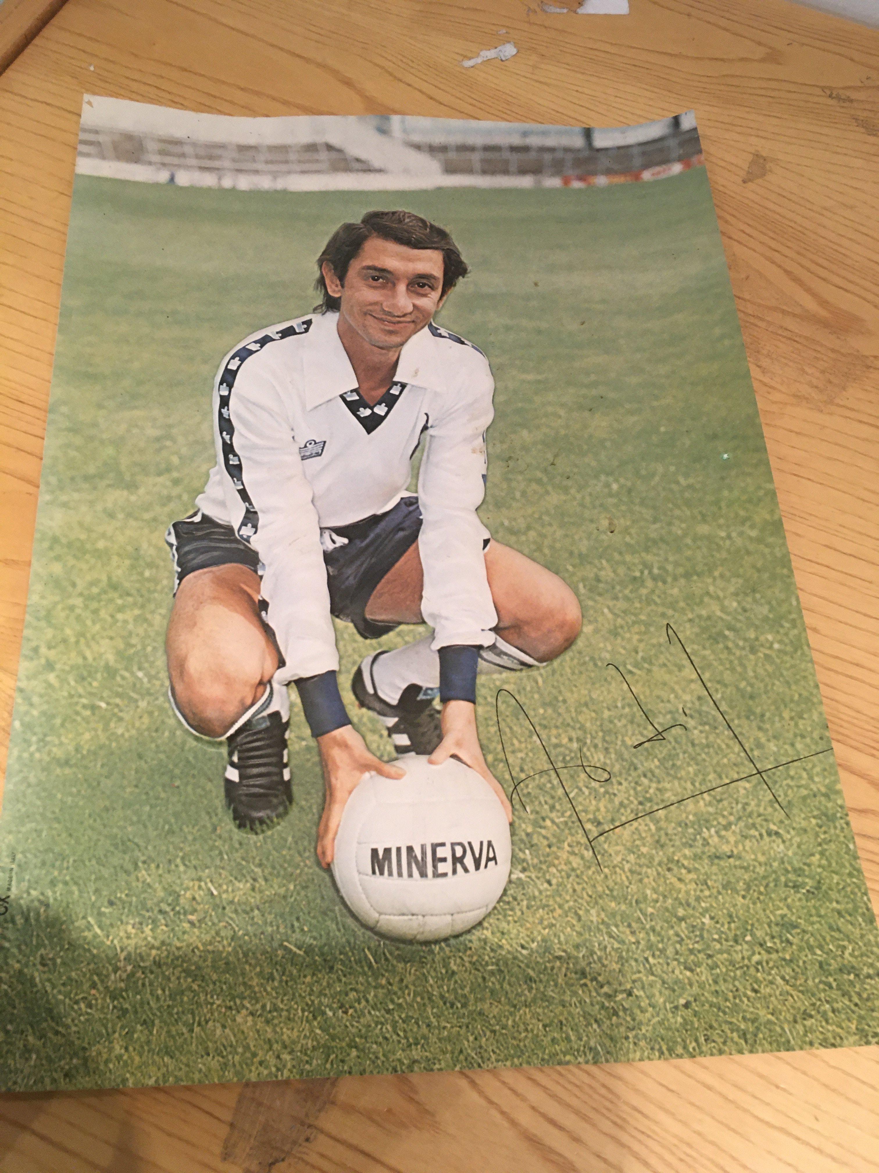Tottenham Signed Football Memorabilia Box: Superb Ardiles signed 3D poster, fully signed 92/93 poster, signed pennant with 22 autographs including Ardiles Mabbutt and Perryman, framed cards, stamps, mirror and a signed framed Hazzard print. Instructions to sell.