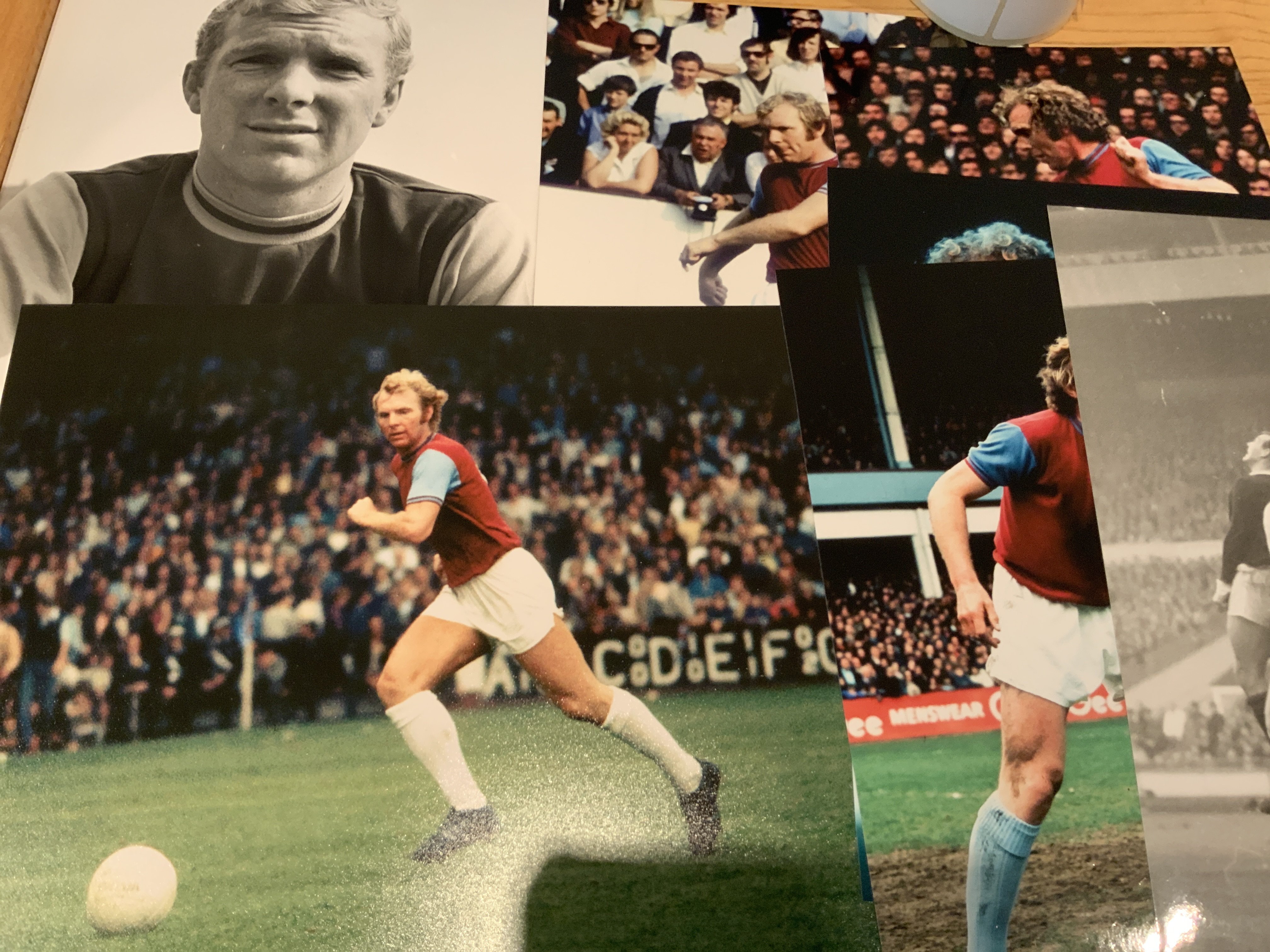 Bobby Moore West Ham + England Football Photos: Mainly 10 x 8 replica photos the majority West Ham related. No duplication. Nice collection. (66)