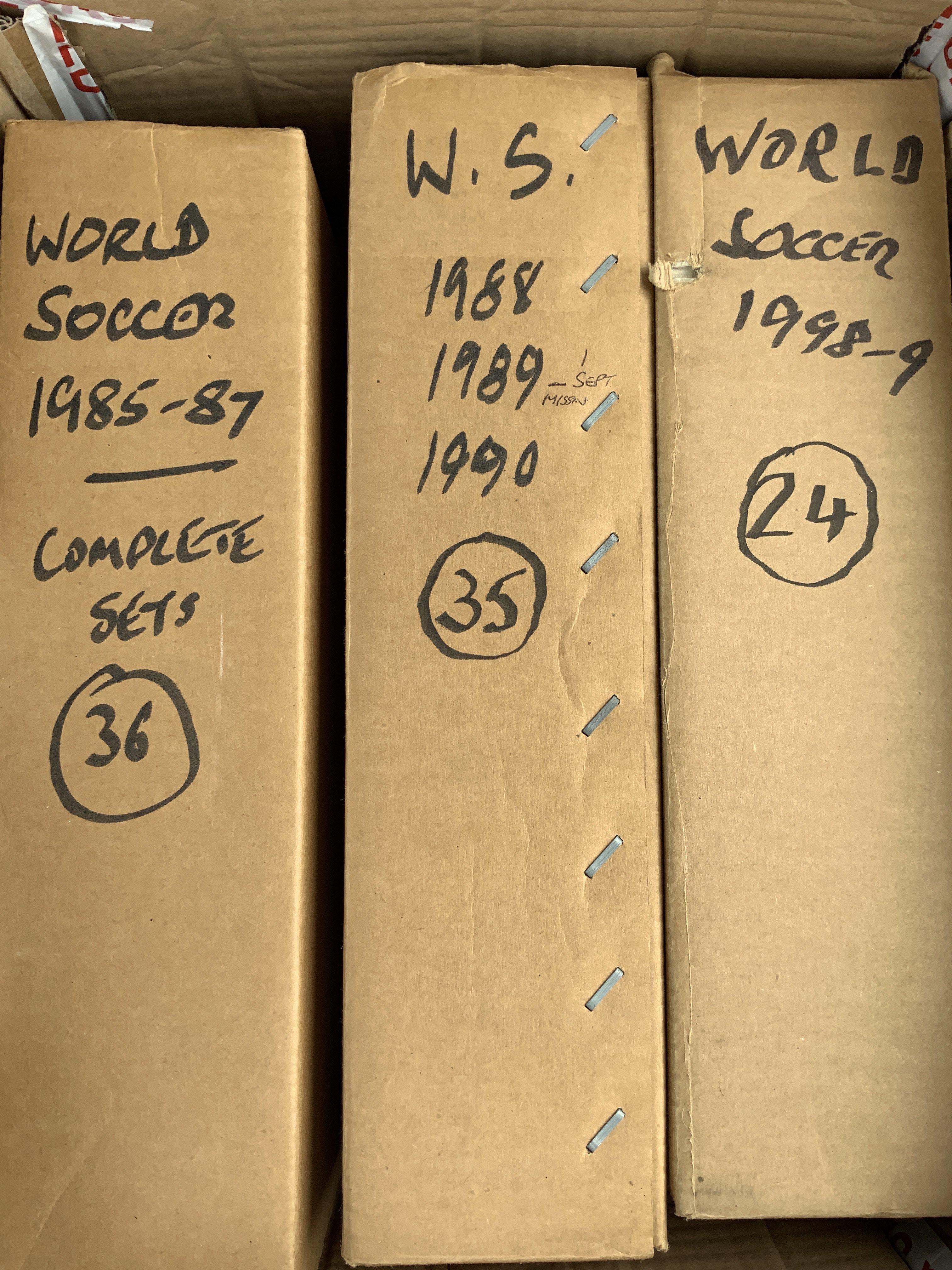 World Soccer Football Magazines: Eight complete sets of the magazine from the 1985 to 1990 (missing 1) plus 98/99 the treble season for Manchester United. Additionally there are 16 earlier editions. Very good. (111)