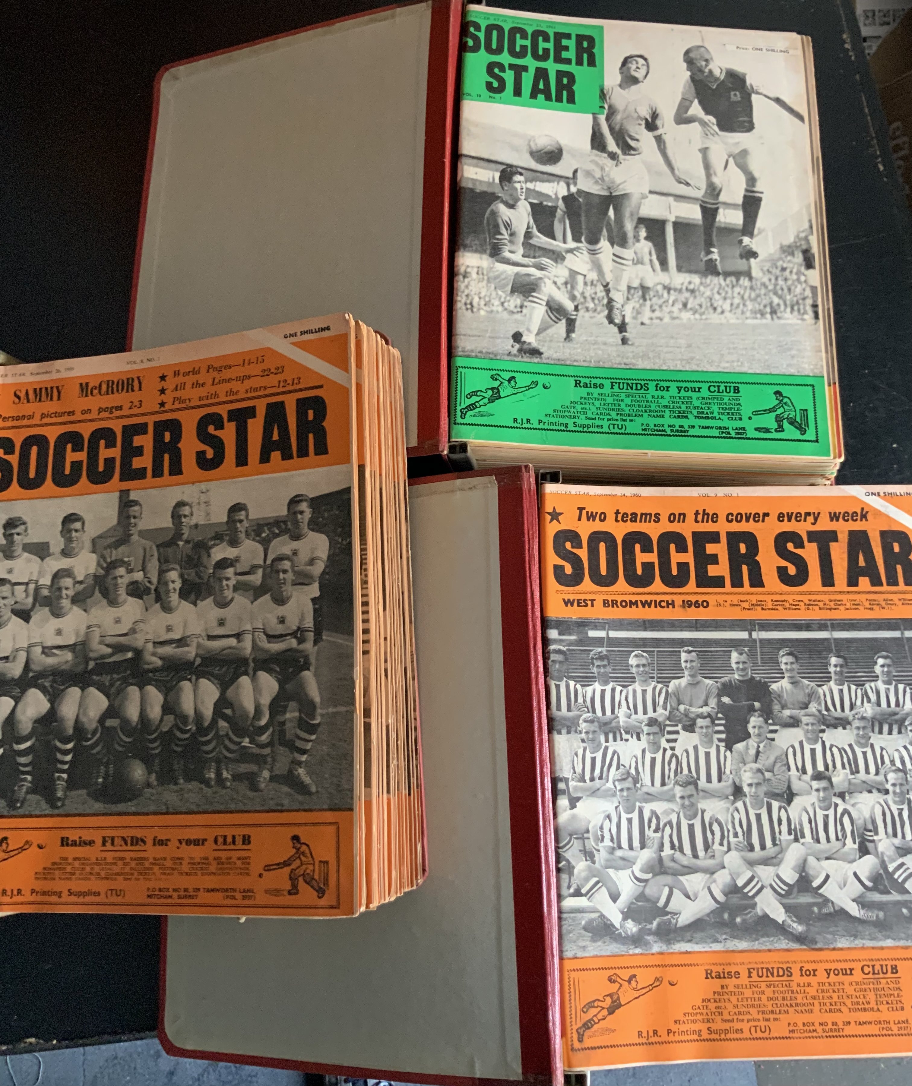 Soccer Star Bound Volumes Of Football Magazines: Complete run of the superb weekly magazine from September 1959 to September 1962. Housed in 3 official binders containing around 150 magazines.