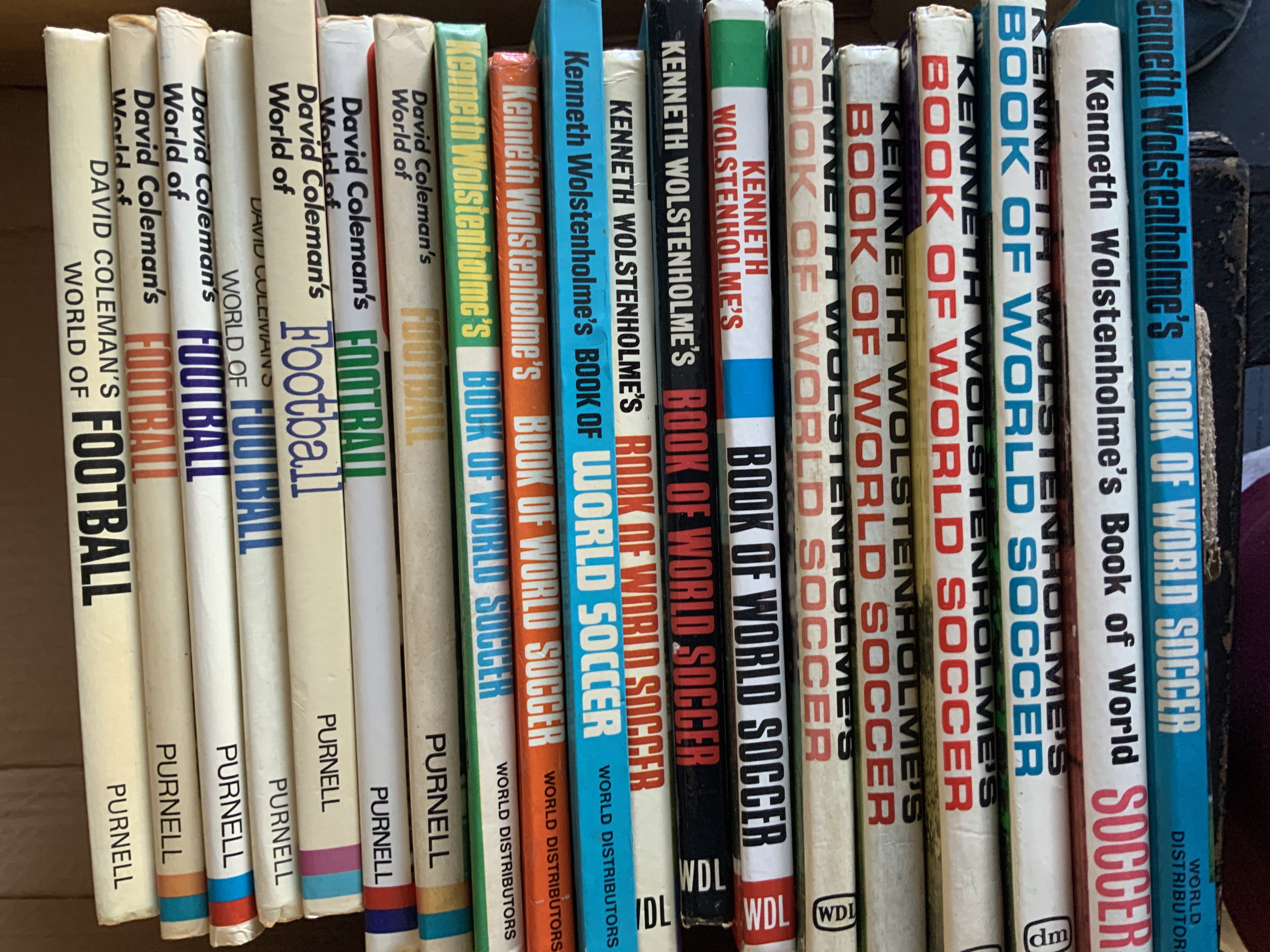Commentators Football Books: David Coleman World Of Football x 7, Kenneth Wolstenholme Book Of World Soccer x 12. Good. (19)