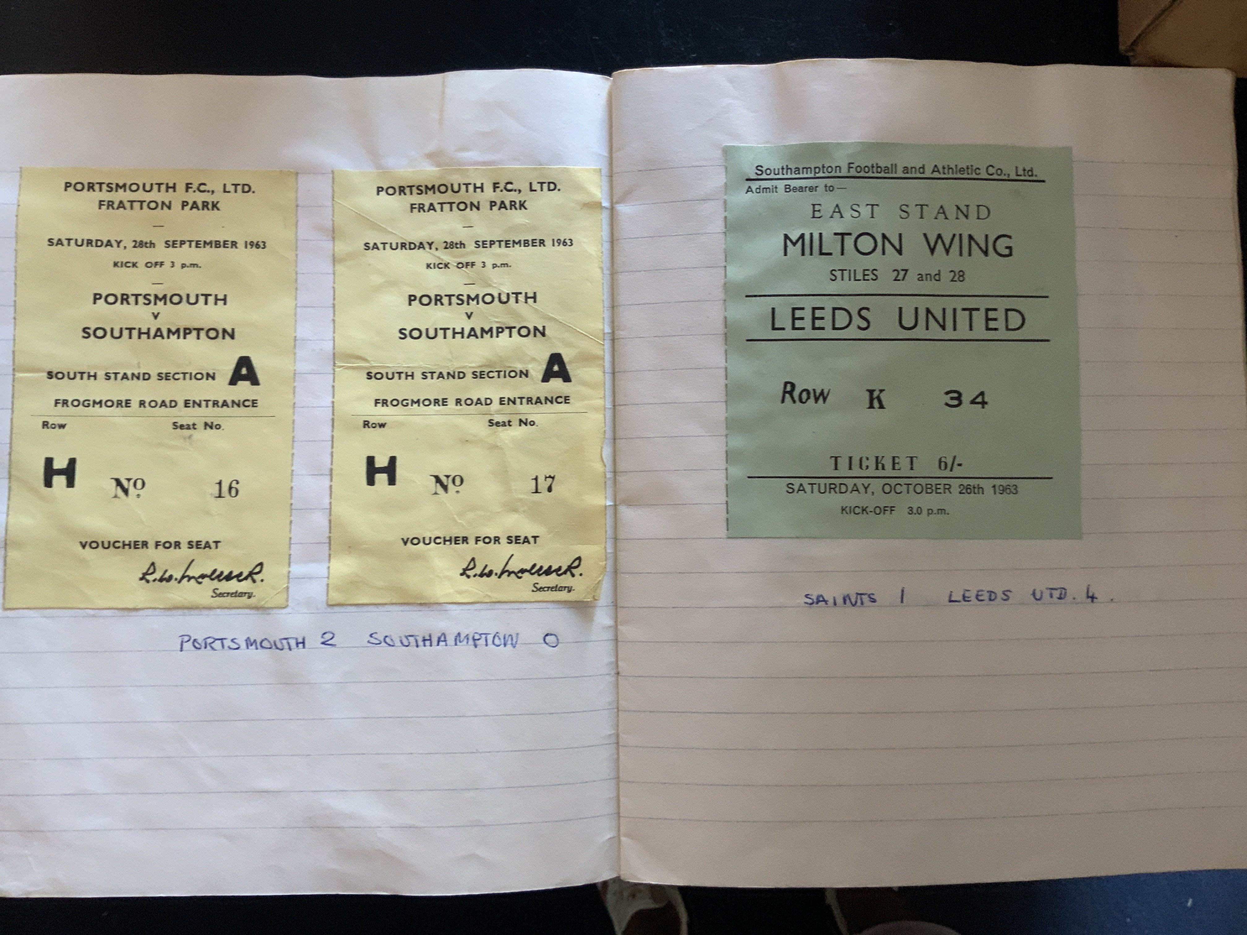 Southampton 1960s Sports Echo + Scrapbooks: Quantity of complete Sports Echo mainly from the late 60s. Lot of scrapbooks with stuck down autographs and tickets. Must view. (large box)