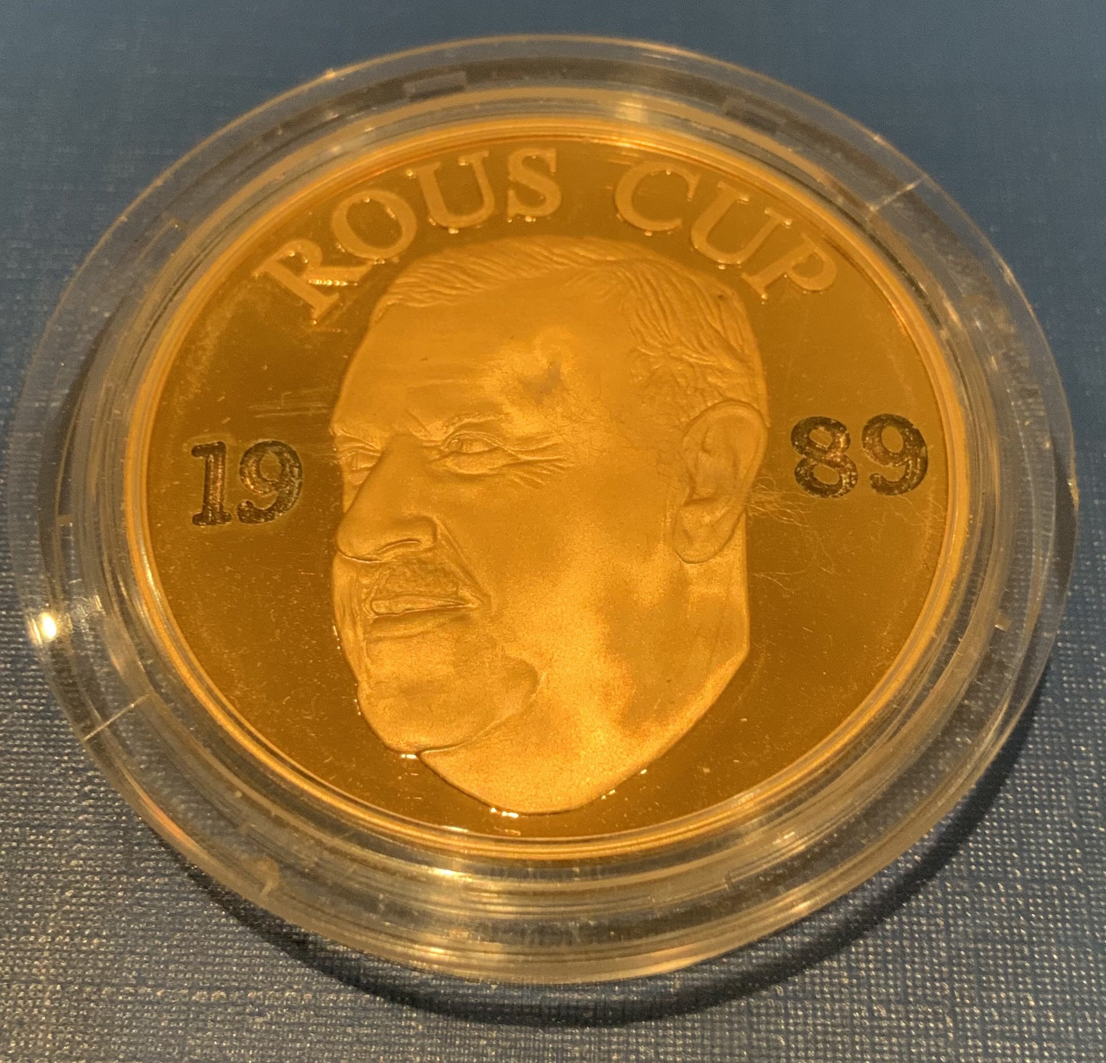 1989 England v Scotland Players Football Medal: Rous Cup medal was awarded to all participants of the match between England and Scotland which England won. Gold coloured large medal with England and Scotland badges to rear is still in plastic case which fits into original box. Player unknown.