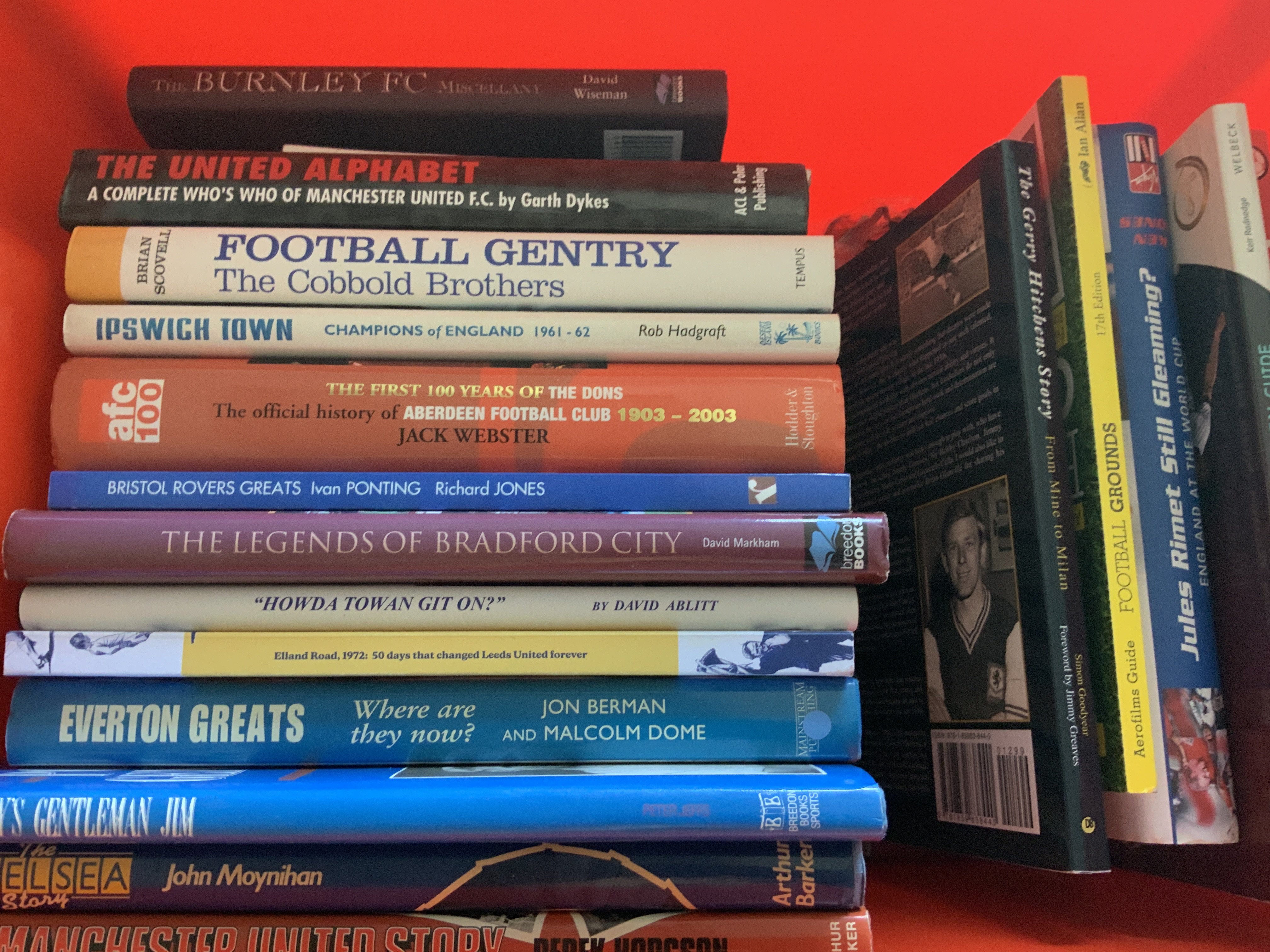 Football Memorabilia Box: Includes over 20 books, 1998 World Cup coin collection by Sainsburys, West Ham photos of players in England kit and more.