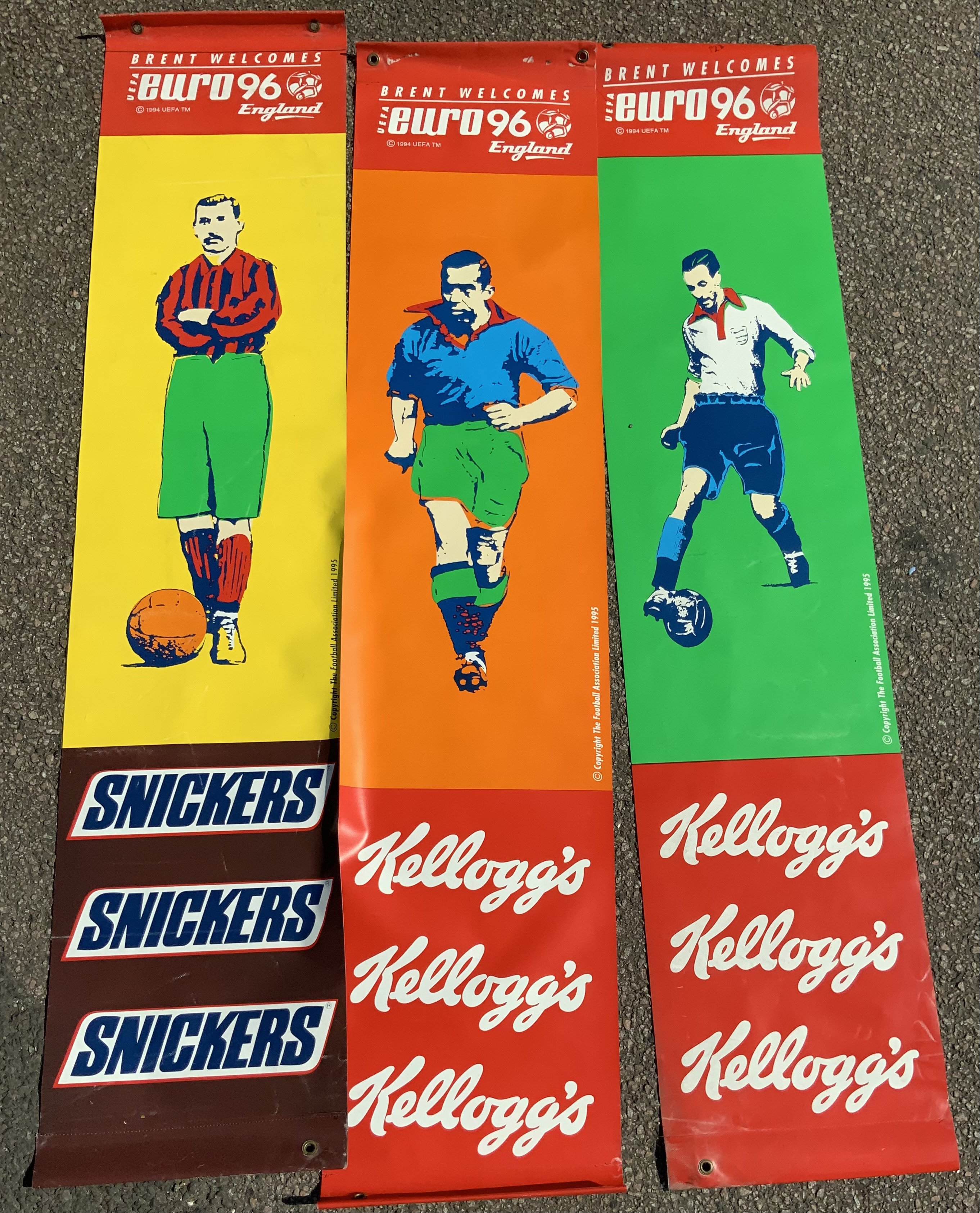 Euro 96 Football Street Banners: All from Brent Council so would be hanging from lamp posts at Wembley and not the other venues. All measure 15 x 70 inches and are reversible.