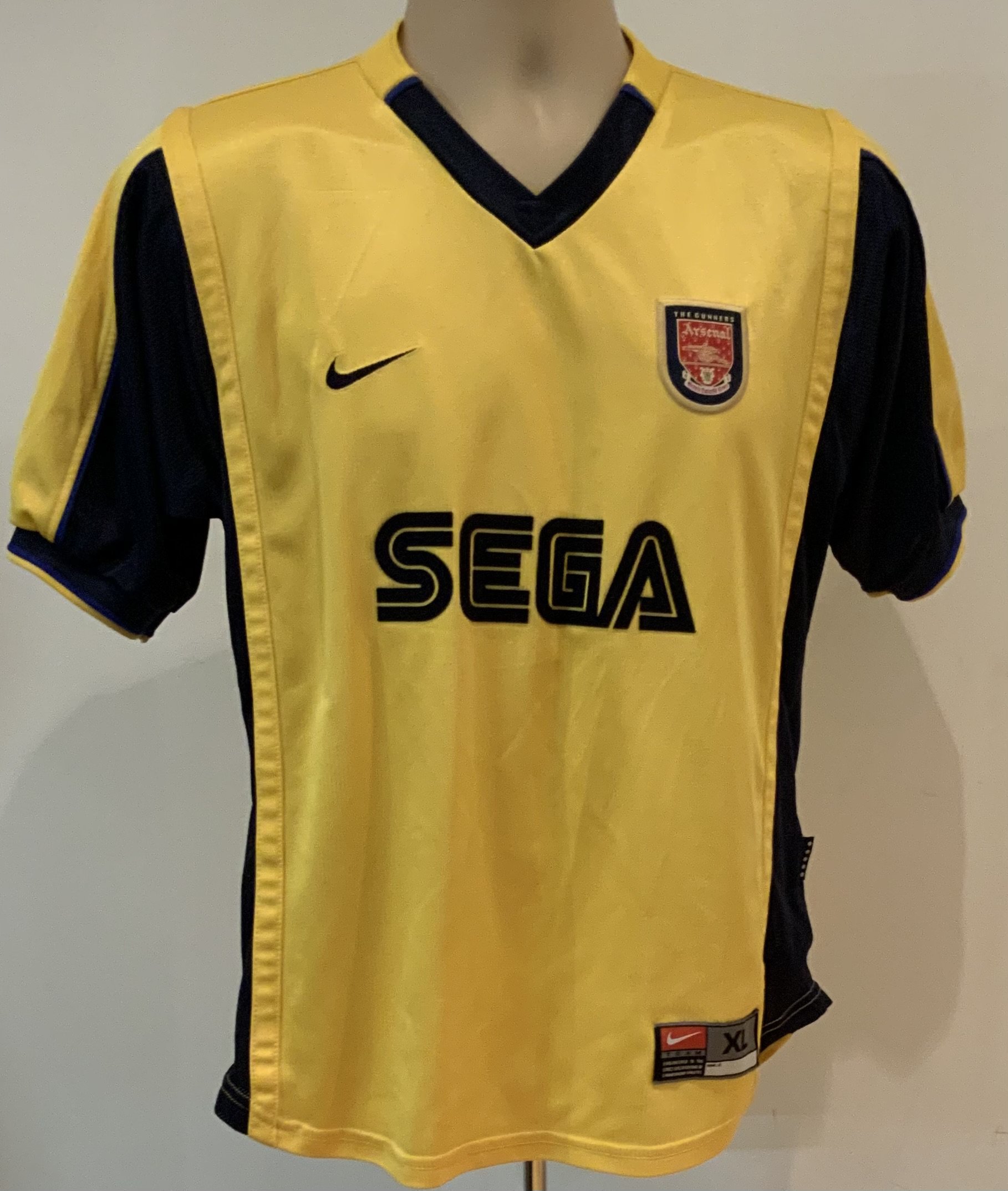 Arsenal 99 - 01 Away Football Shirt: Short sleeve yellow replica Sega in good condition. Size xl boys.