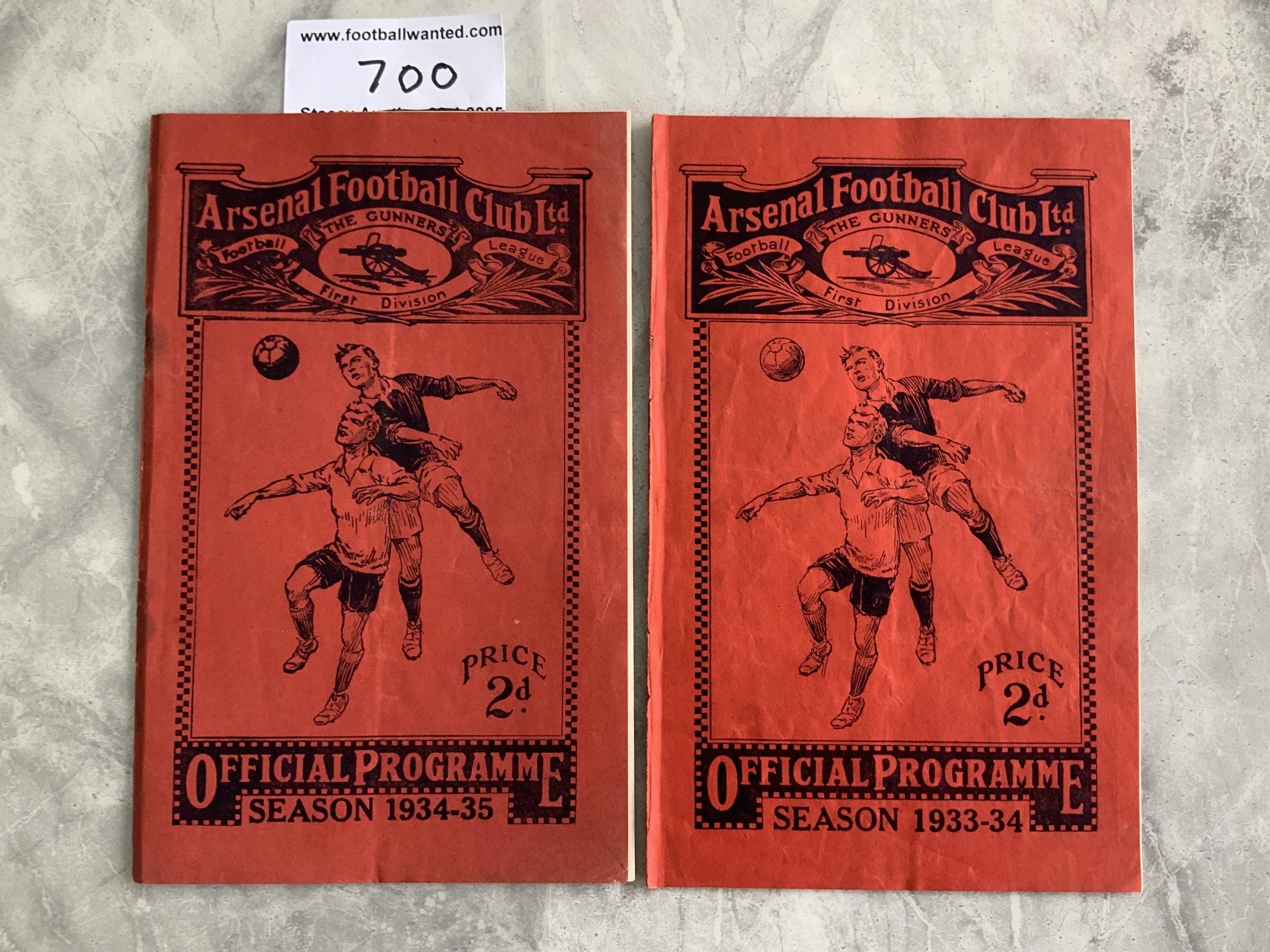 Arsenal Home Reserve Football Programmes: London Combination matches v Fulham staples rusted away leaving holes and 33/34 Crystal Palace staples removed not rusted away. (2)