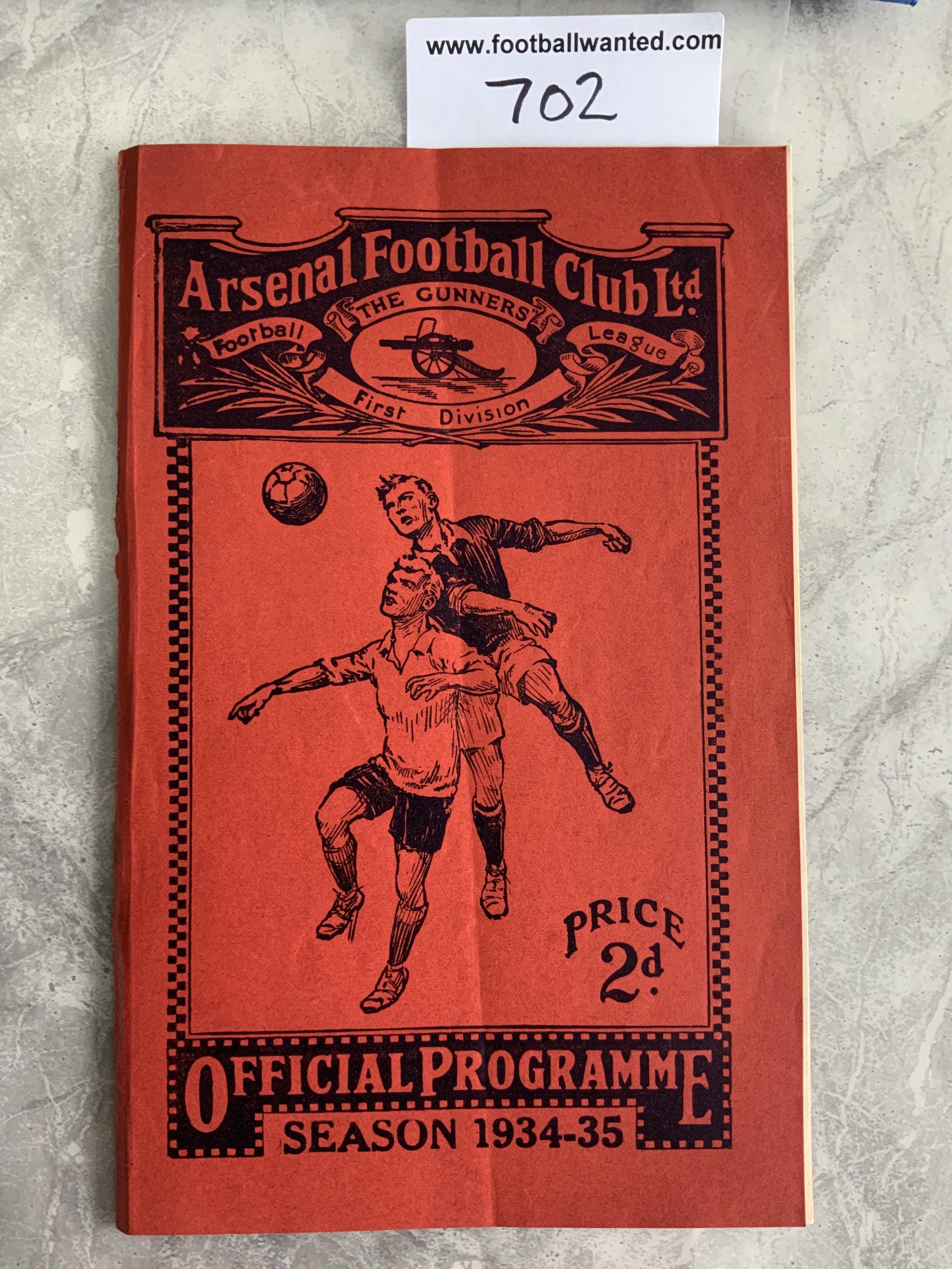 34/35 Arsenal v Chelsea Football Programme: From Arsenals championship season in good condition with team changes. Staples removed not rotted away.