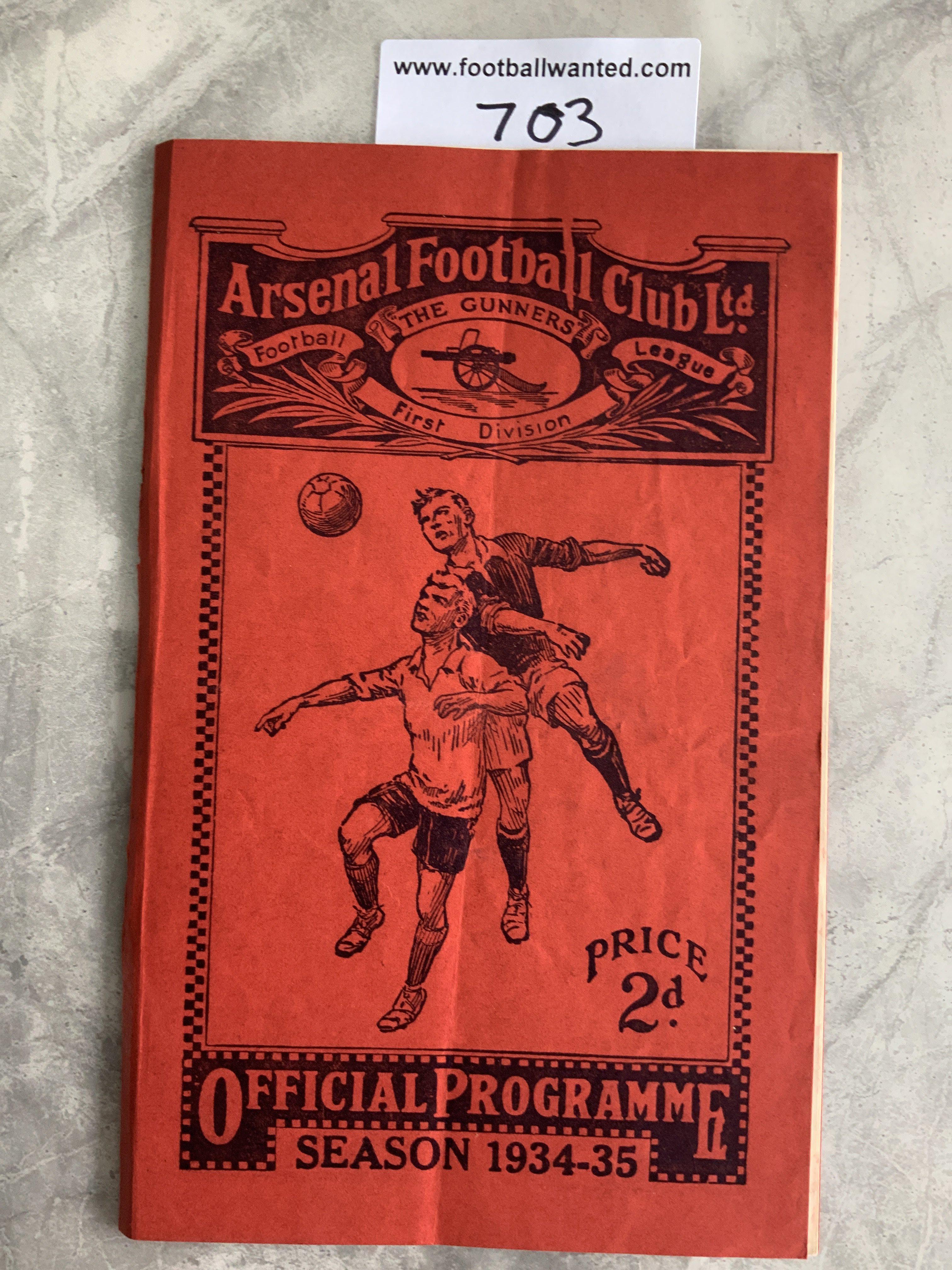 34/35 Arsenal v Grimsby Football Programme: Good condition with no team changes. Staples removed not rotted away.