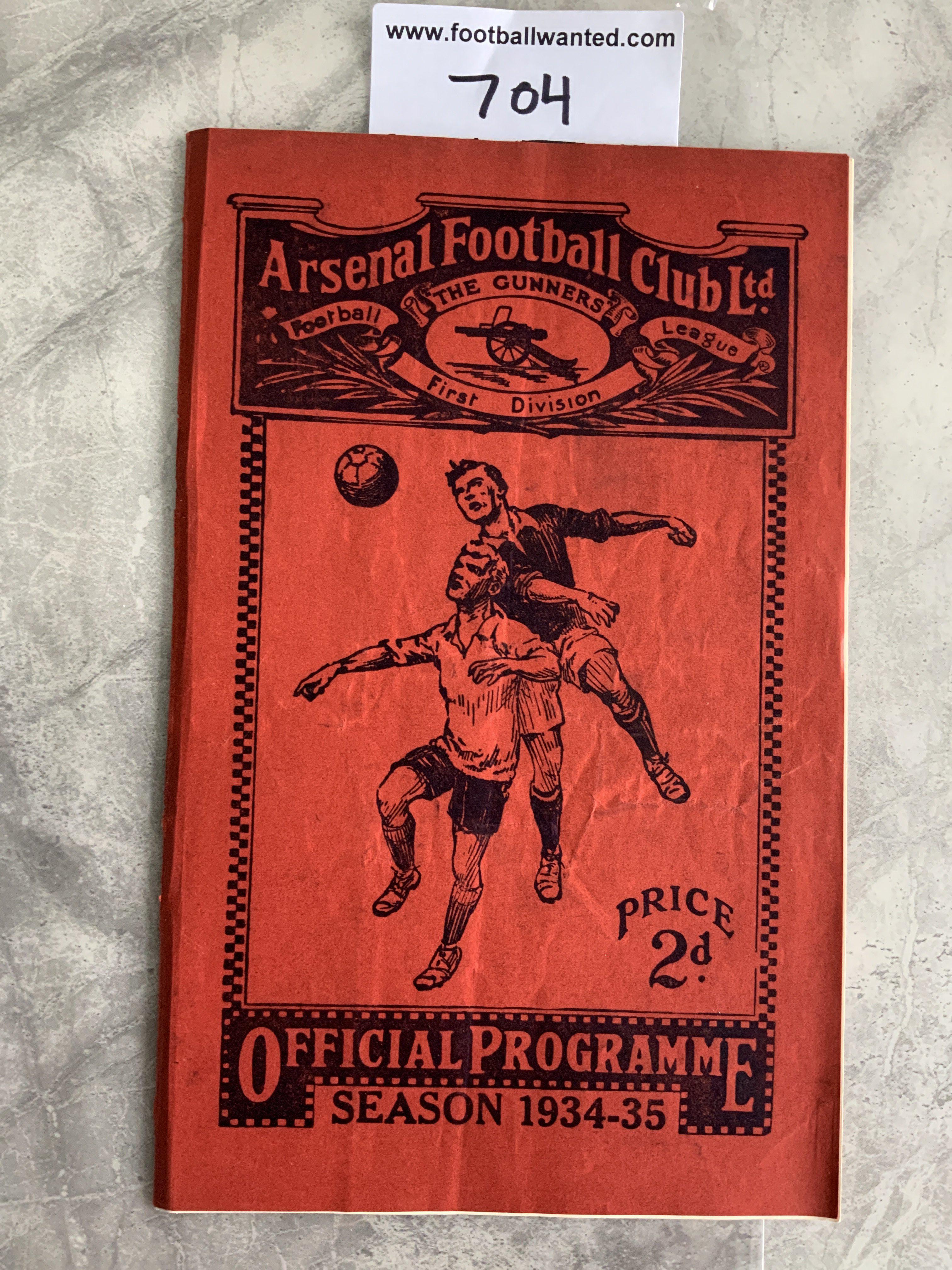 34/35 Arsenal v Middlesbrough Football Programme: Good condition with pencilled team changes. Staples removed not rotted away.