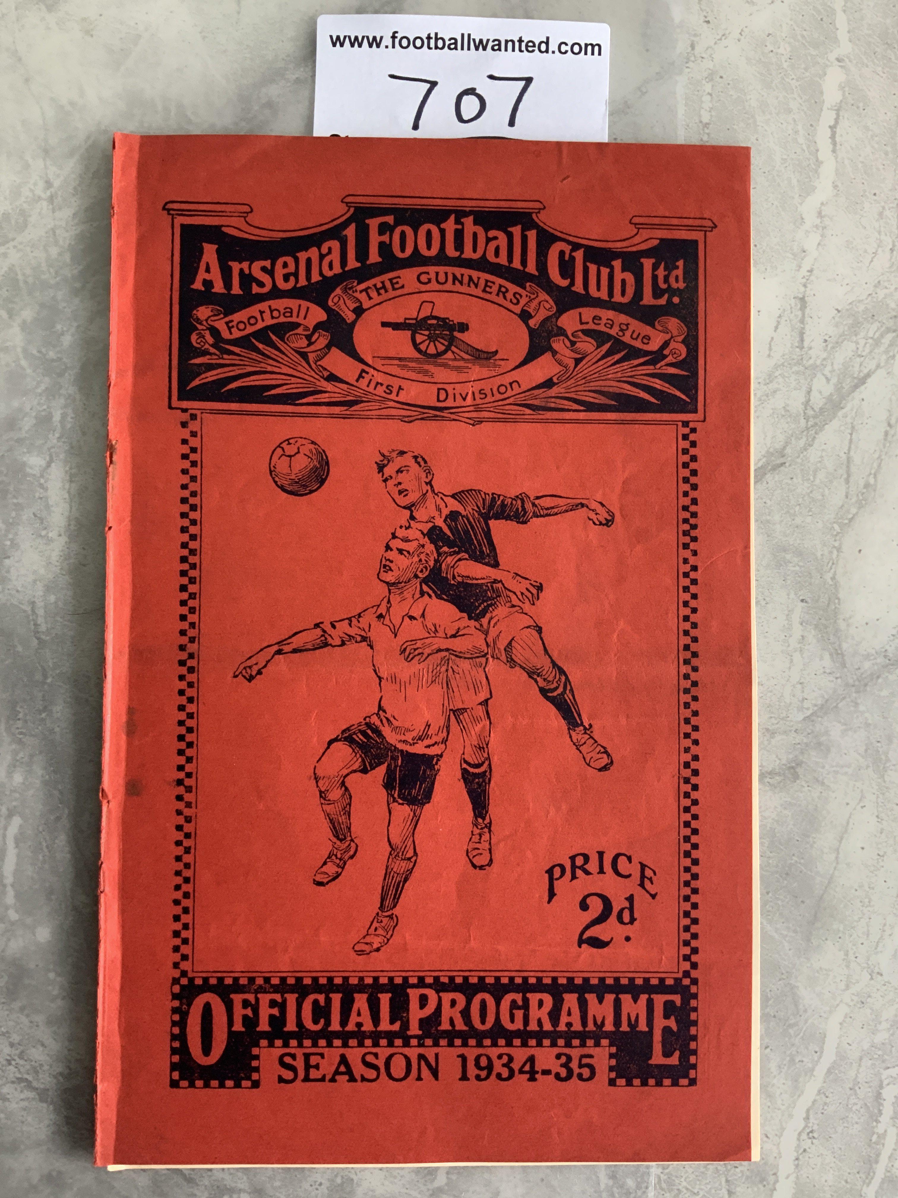 34/35 Arsenal v West Brom Football Programme: League match from Arsenals championship winning season. Good with no team changes. Staples removed not rotted away.