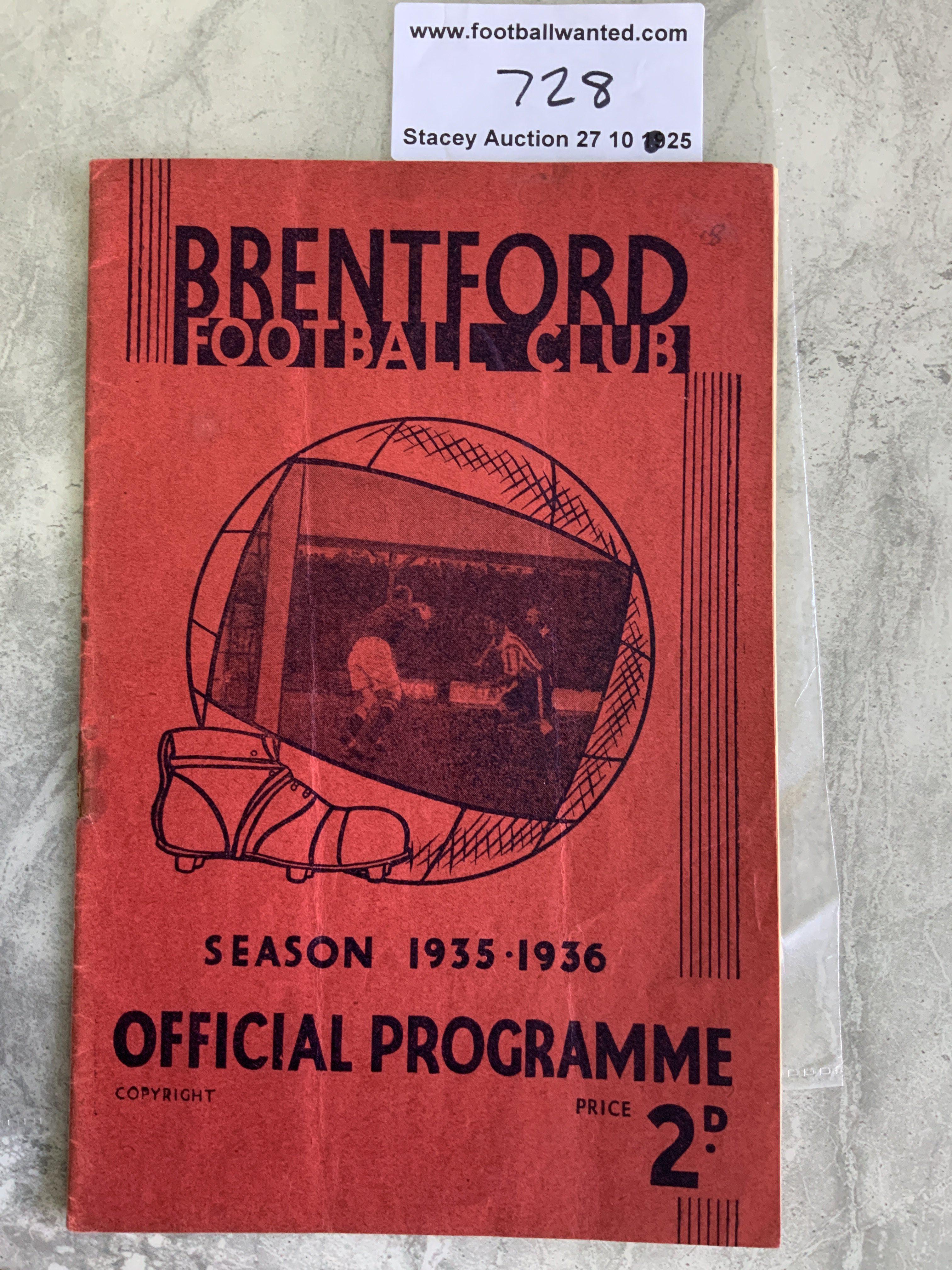 35/36 Brentford v Chelsea Football Programme: 1st Division match in good condition with no team changes. Rusty staple holding firm,