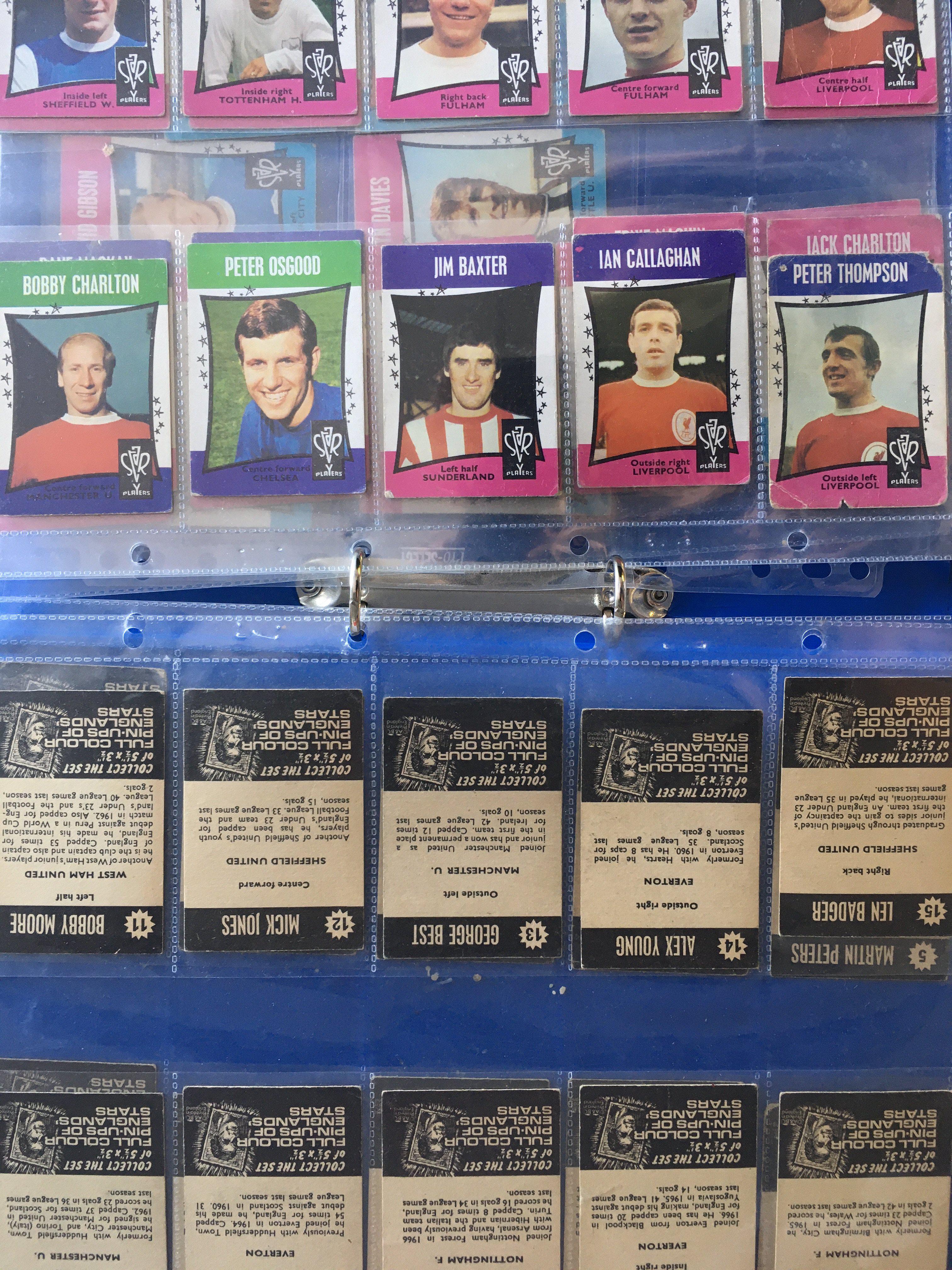 67/68 A + BC Footballers Football Cards: Set off 55 in collectors folder in mainly good condition with number 9 Alan Mullery previously stuck down. (55)