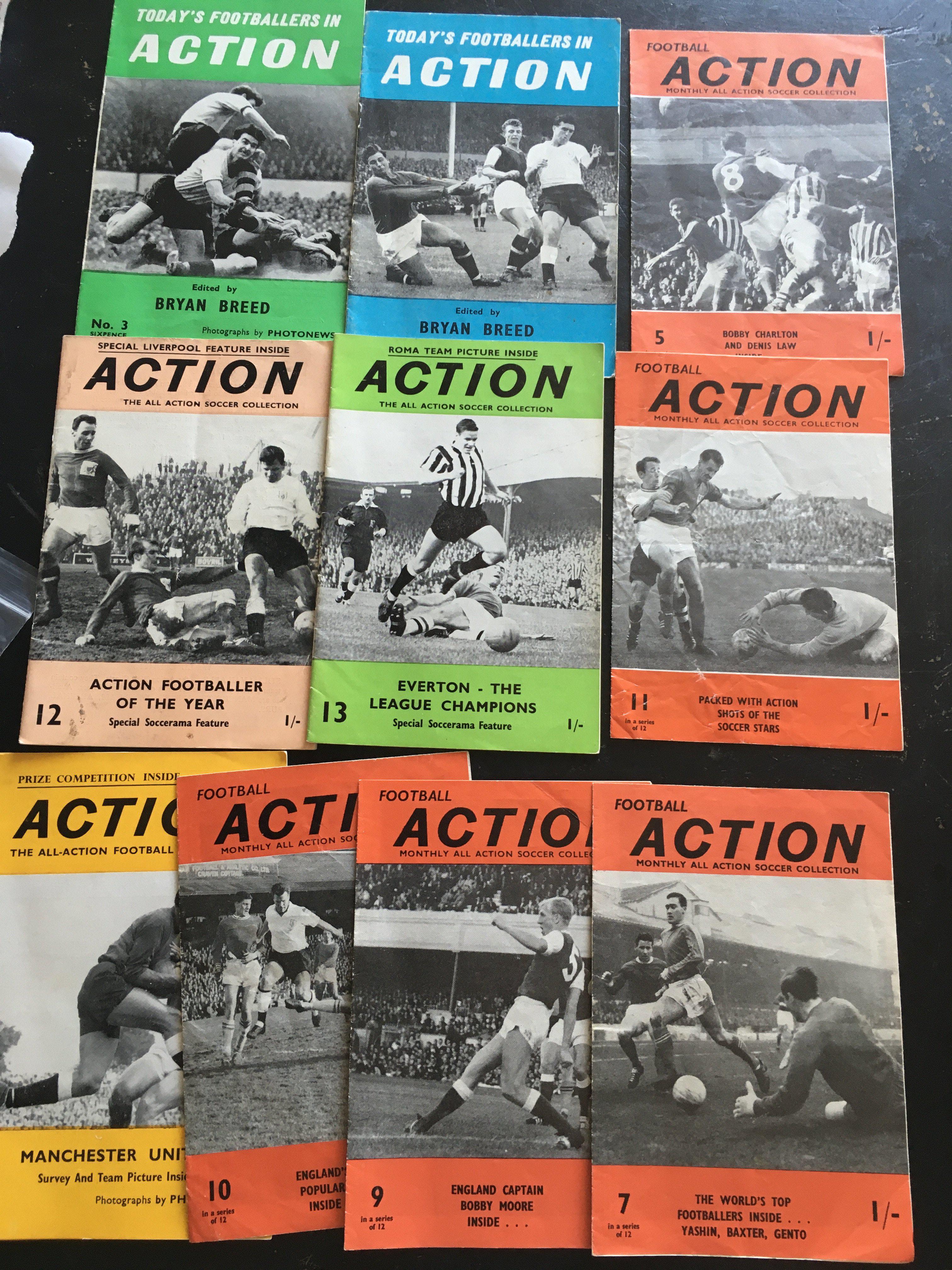 Action + Cup Soccer Magazine Sets: Todays Footballers In Action x 9 plus a complete set of 8 Cup Soccer 71 pullouts featuring clubs including Leeds Chelsea and Manchester United. Good.