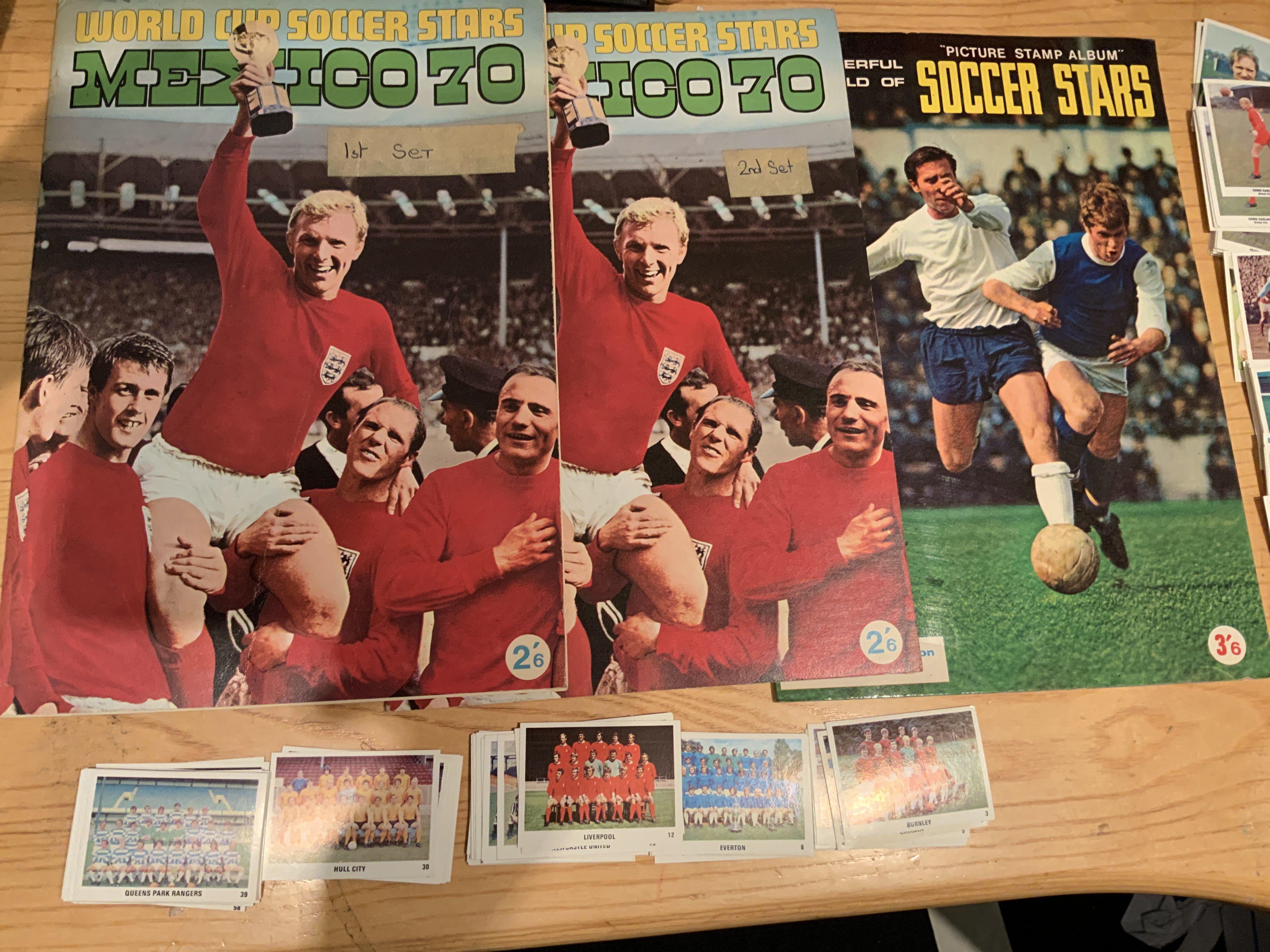 FKS Football Card Albums: Mexico 1970 World Cup complete plus an incomplete spare album. C/W 68/69 incomplete album of Soccer Stars and some loose cards from other sets.