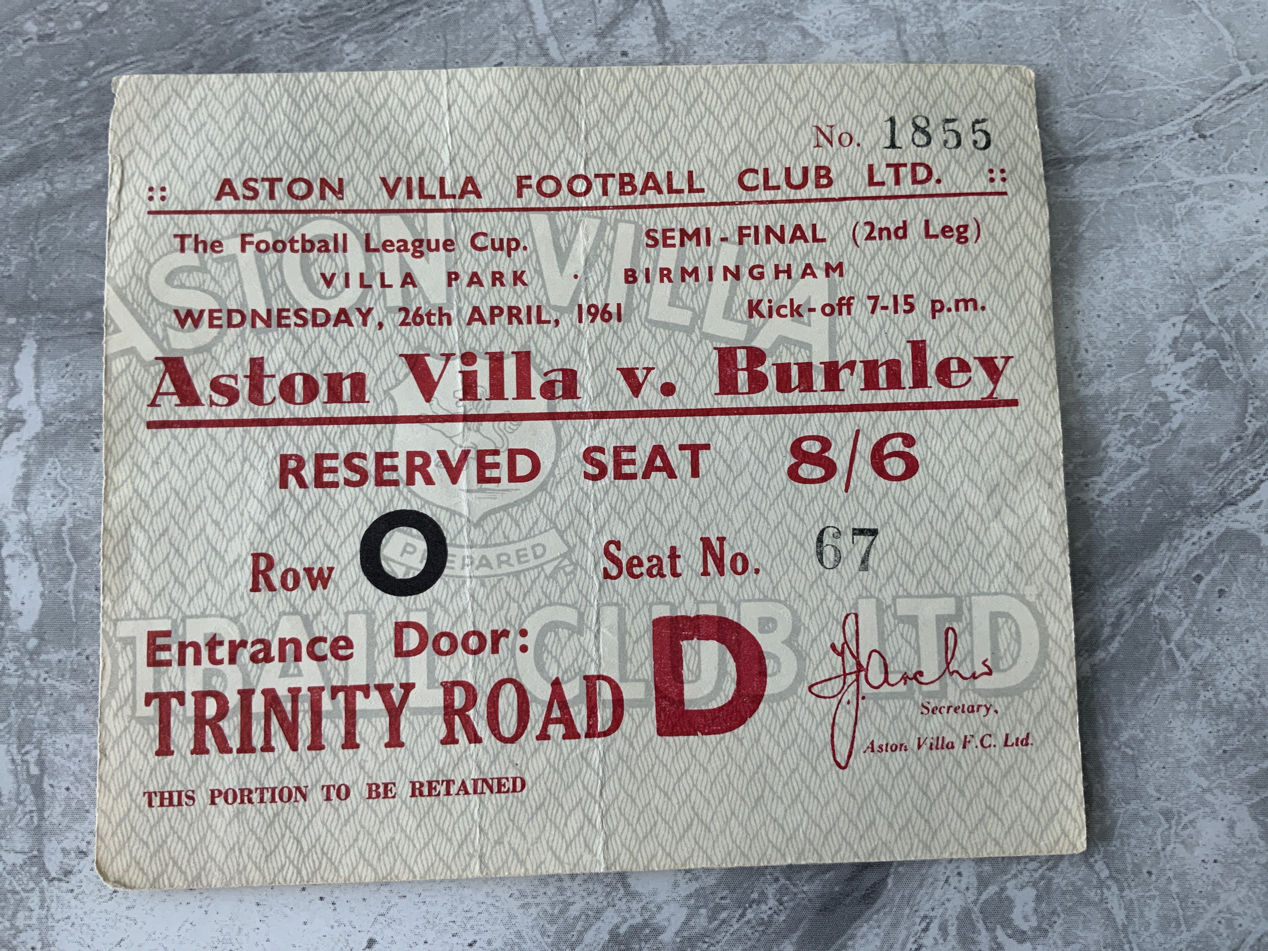 Aston Villa Home Football Tickets 58/59 - 64-65: Includes rare 60/61 League Cup Semi Final v Burnley. Many other FA Cup matches including 59/60 Leeds, Preston and league matches in 62/63 v West Ham and Liverpool. Excellent. (19)