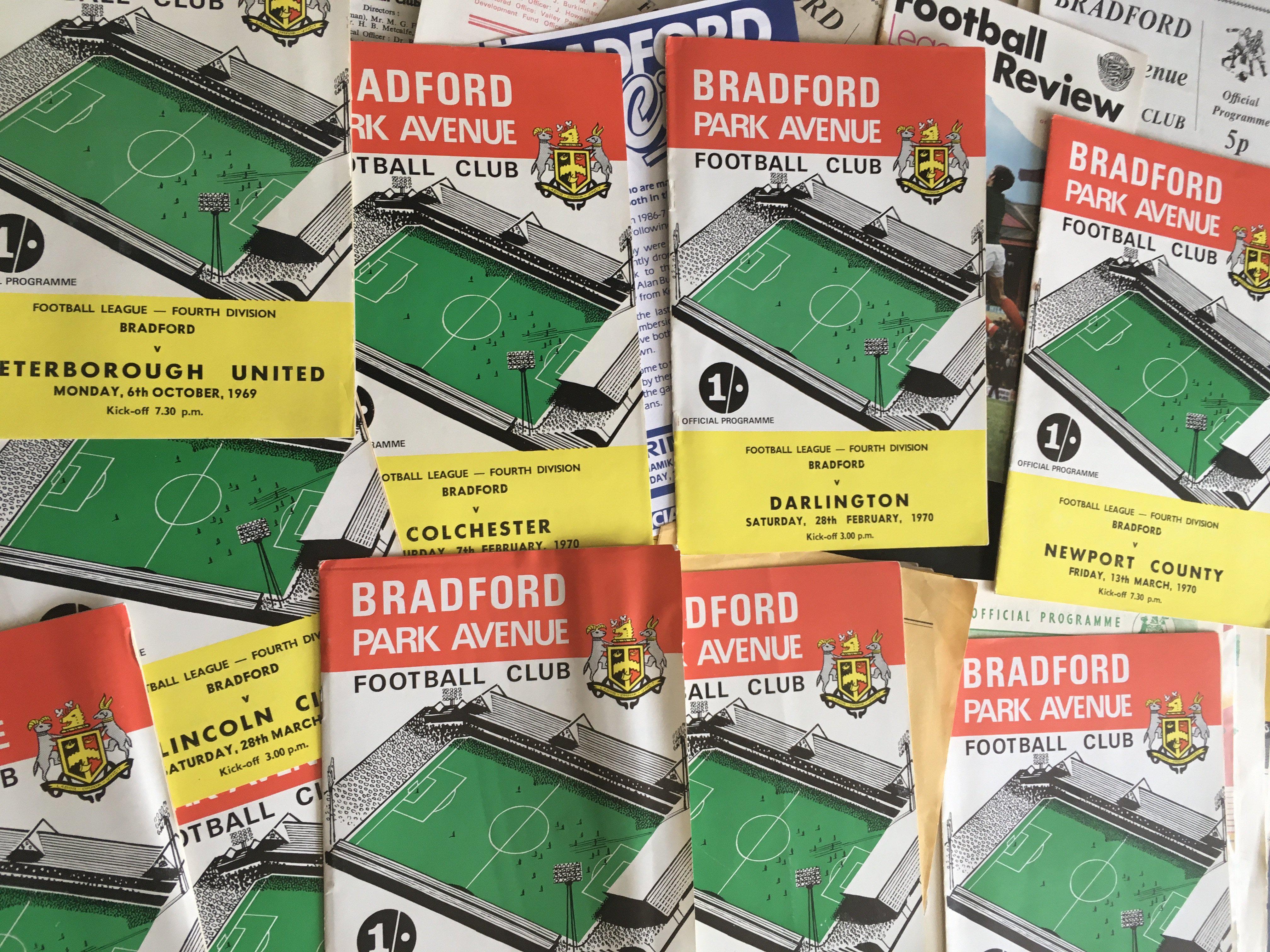 Bradford City + Park Avenue Football Programmes: 6 from the late 50s, plus some 60s and 70s. Includes 11 from the final league season of 69/70. Around 50 programmes with instructions to sell.