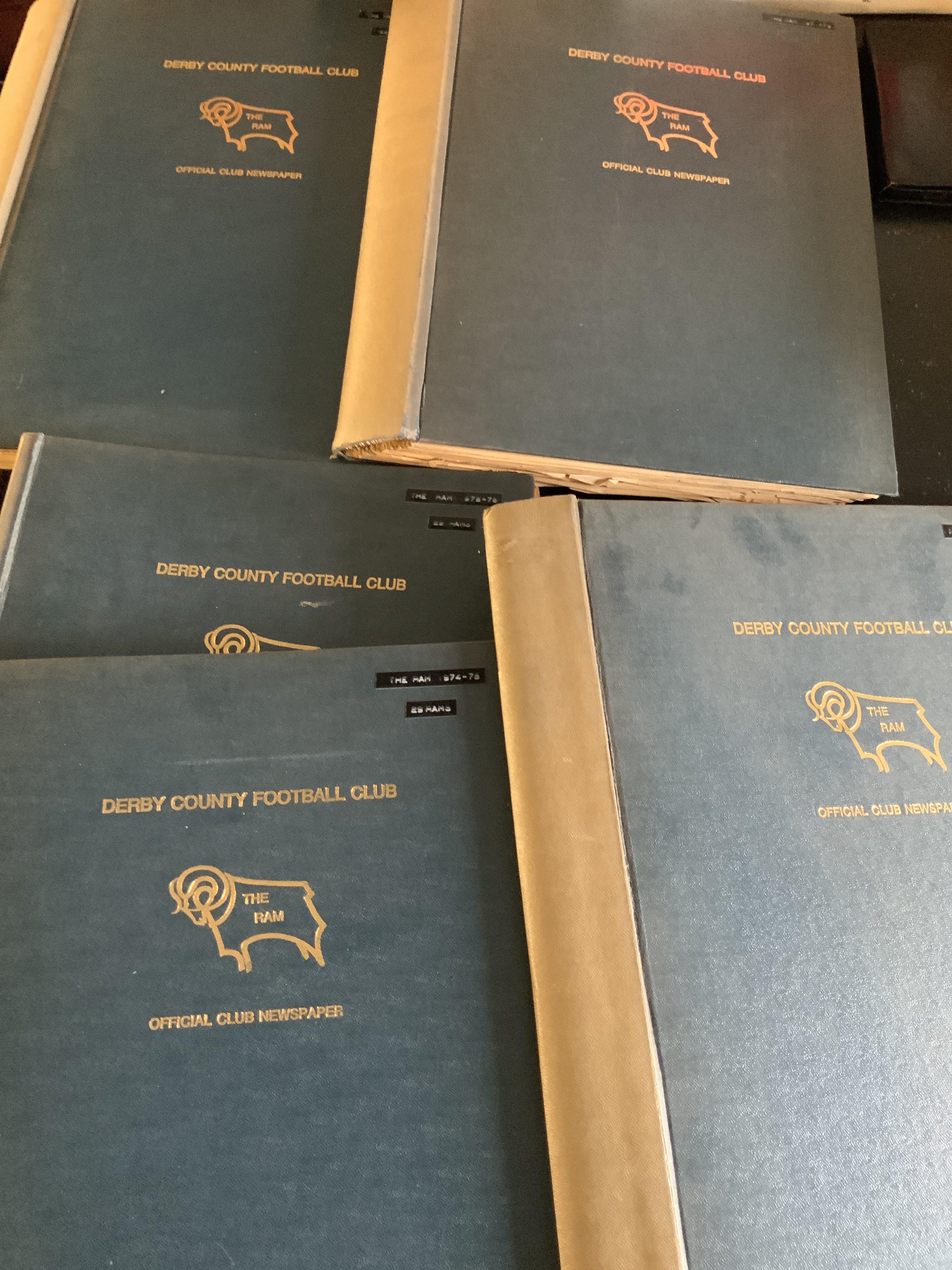 Derby County Home Football Programmes: Bound in large official binders including championship seasons. From 71/72 to 75/76 a probable complete set of programmes which were newspaper style. (5)