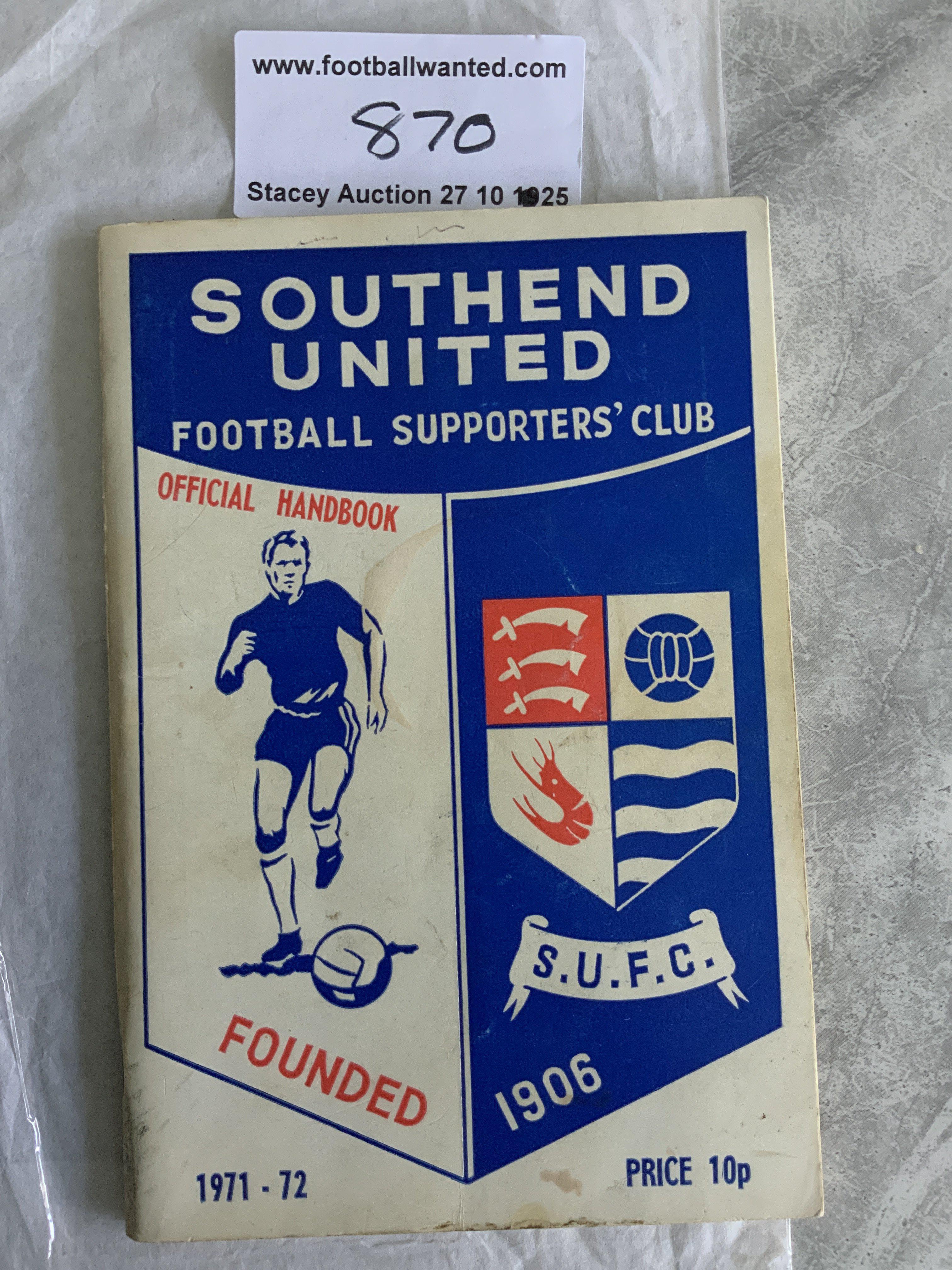 Southend United 71/72 Signed Football Handbook: Signed lightly in pen throughout on players photo by 16.