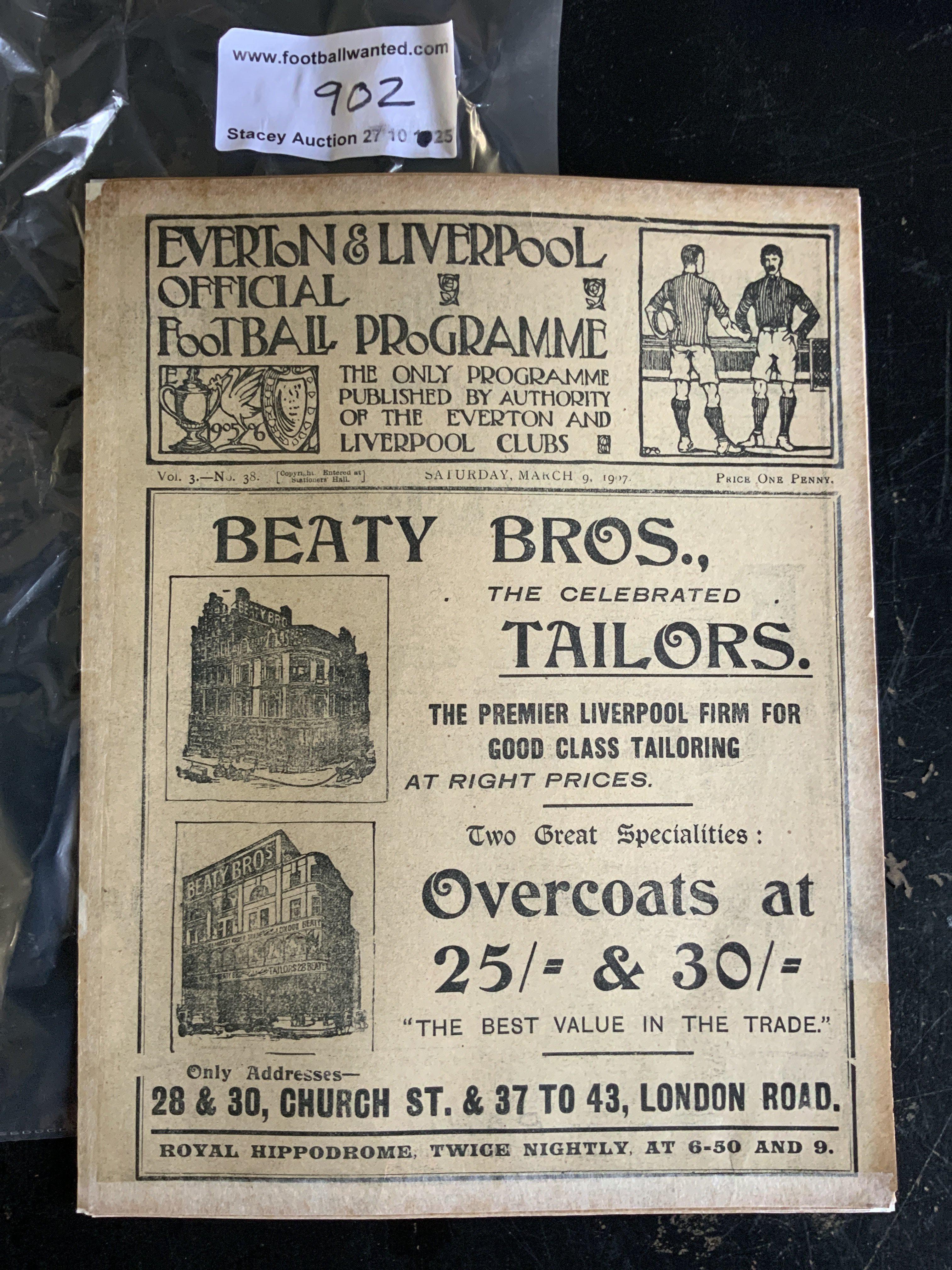 1906 - 1907 Everton v Manchester United Reserves Football Programme: Doubles up as Liverpool v Sheffield Wednesday FA Cup. Rare item which is ex bound with covers. Spine repair.