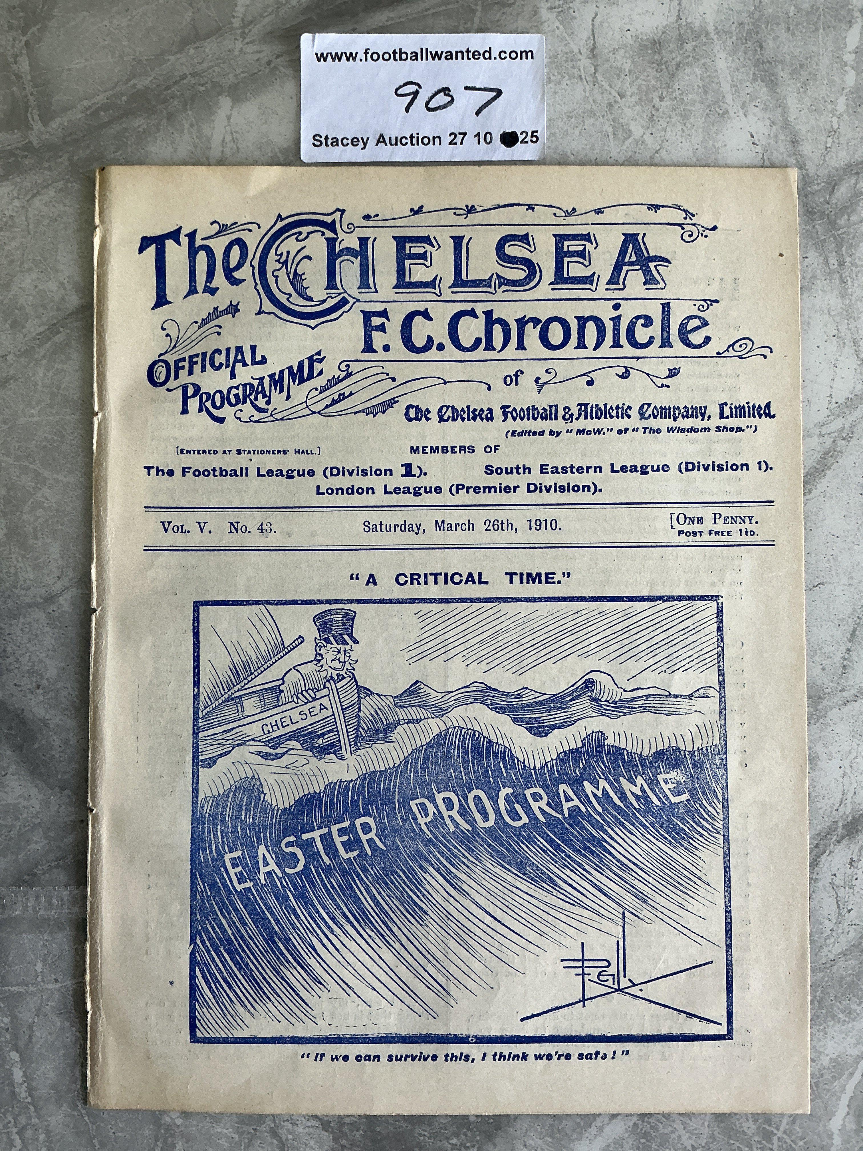 1909 - 1910,Chelsea v Manchester United Football Programme: Excellent condition 1st Division ex bound 8 pager with no team changes.