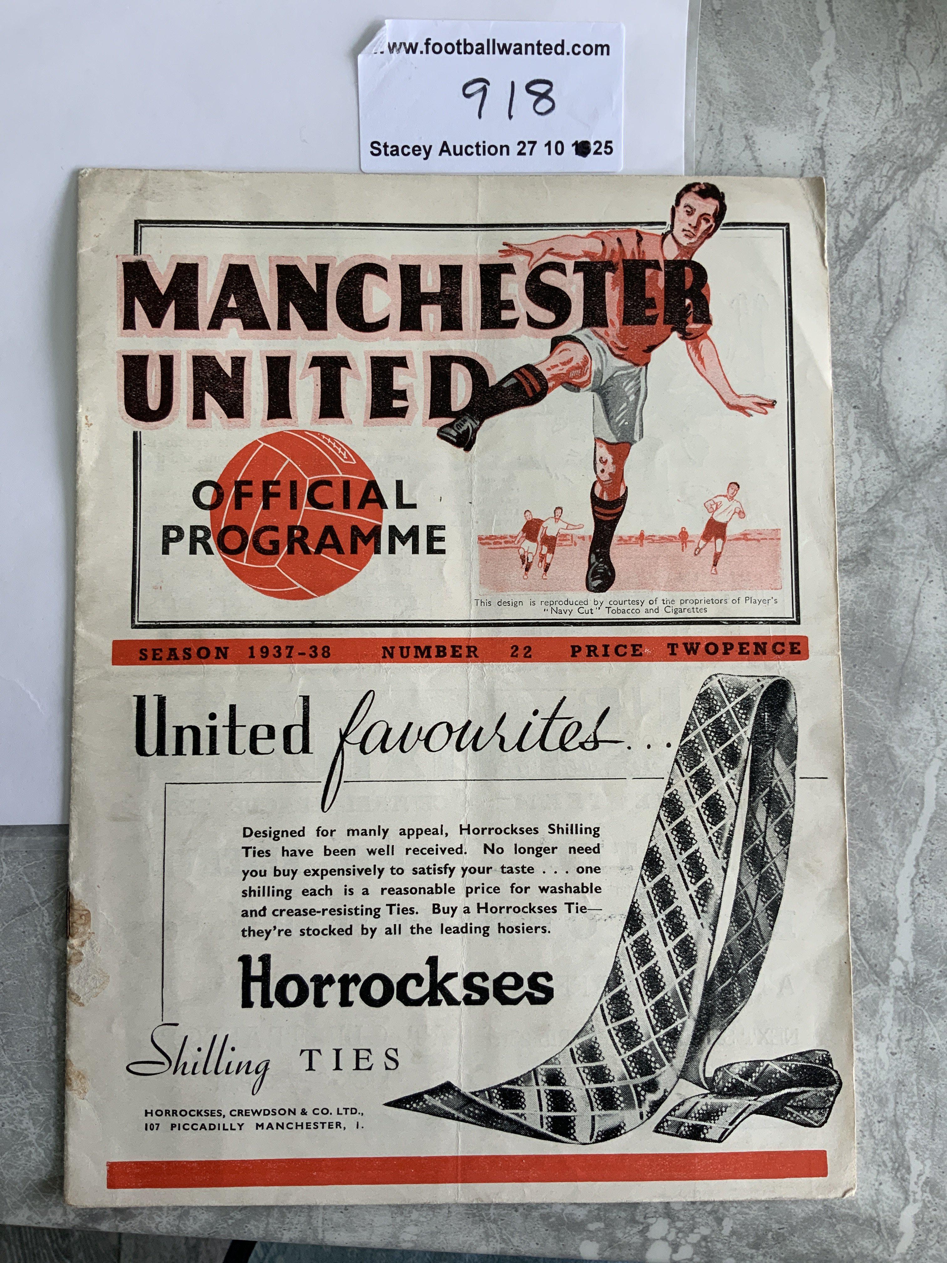 37/38 Manchester United v Burnley Football Programme: 2nd Division match in good condition with team changes. Manchester United were runners up and got promoted.