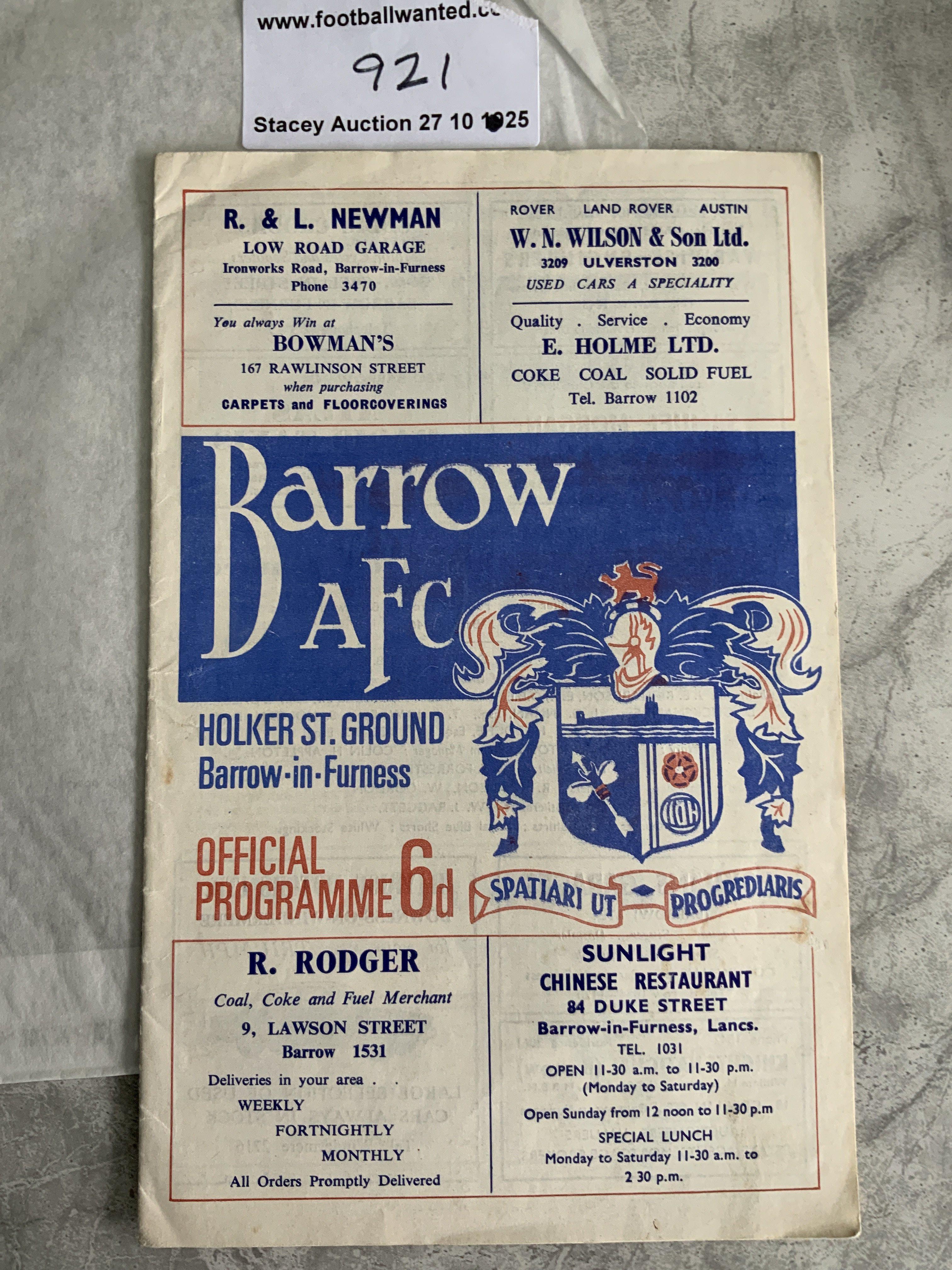 67/68 Barrow v Manchester United Football Programme: Lancashire Cup match dated 25 3 1968 in excellent condition with no team changes.