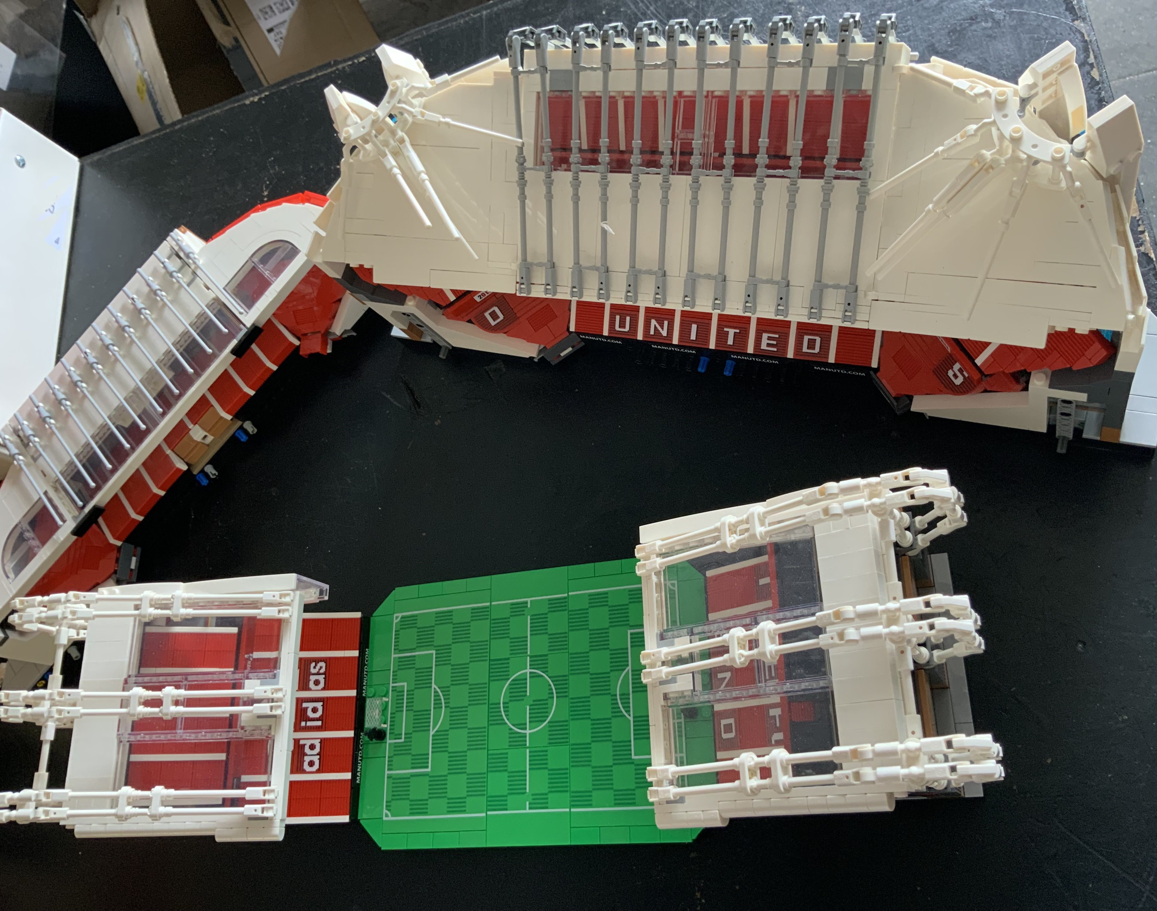 Manchester United Lego Football Stadium: Complete in 3 parts in excellent condition. Was 245 pounds new but no box as from a deceased estate where it was made up. Nice item not for posting.