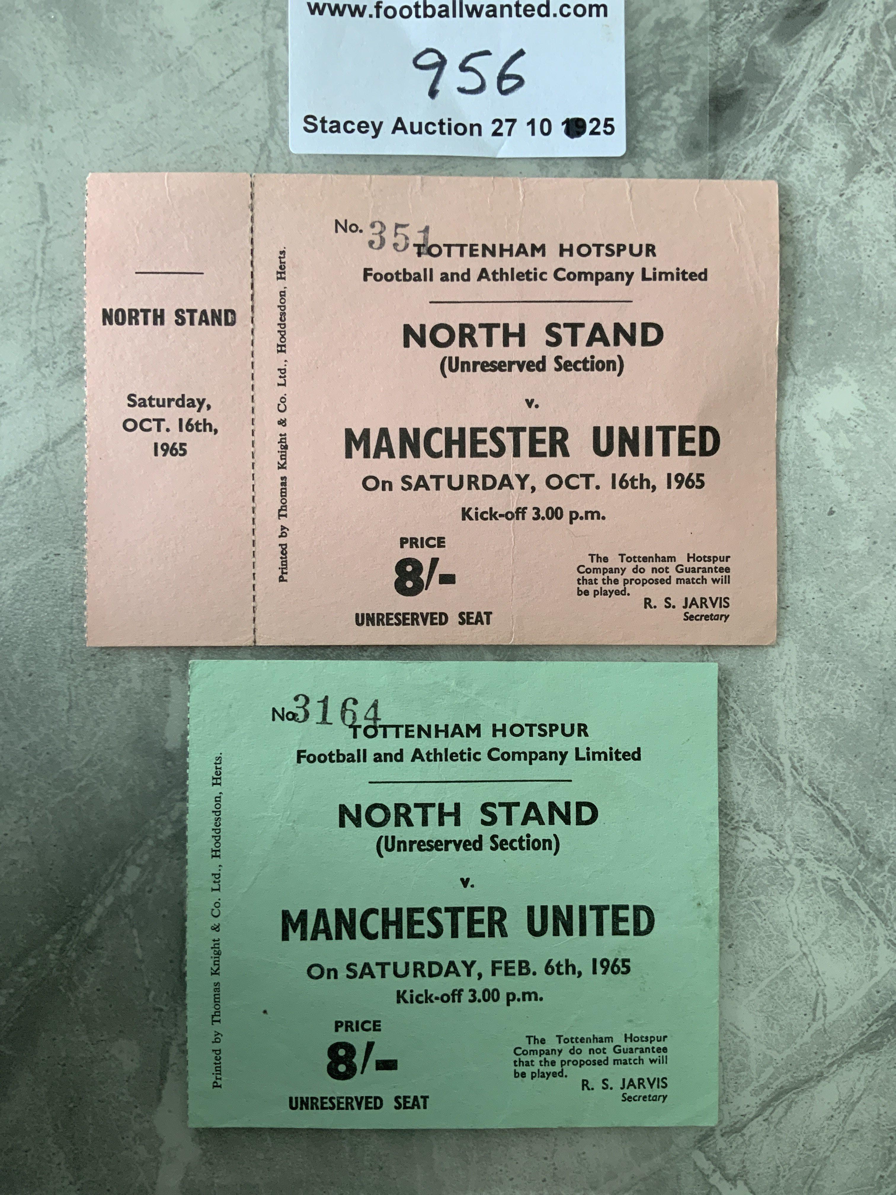 64/65 + 65/66 Tottenham v Manchester United Football Tickets: League matches with 65/66 still having counterfoil attached. Good. (2)