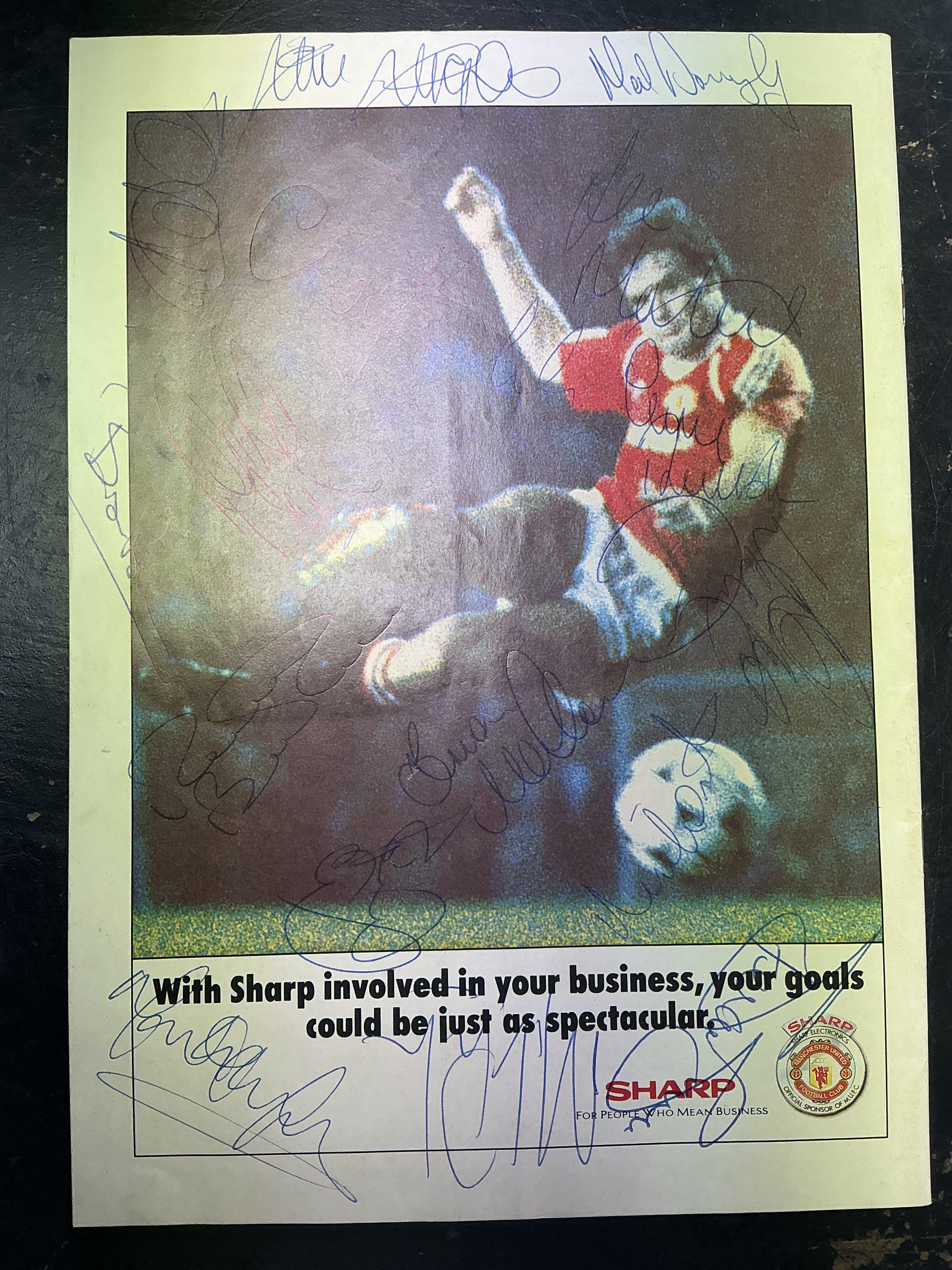 Manchester United Signed Football Menu: 5 autographs to include Bruce and Robson with some dedicated. C/W 4 programmes from around 1990 with many signatures. (5)